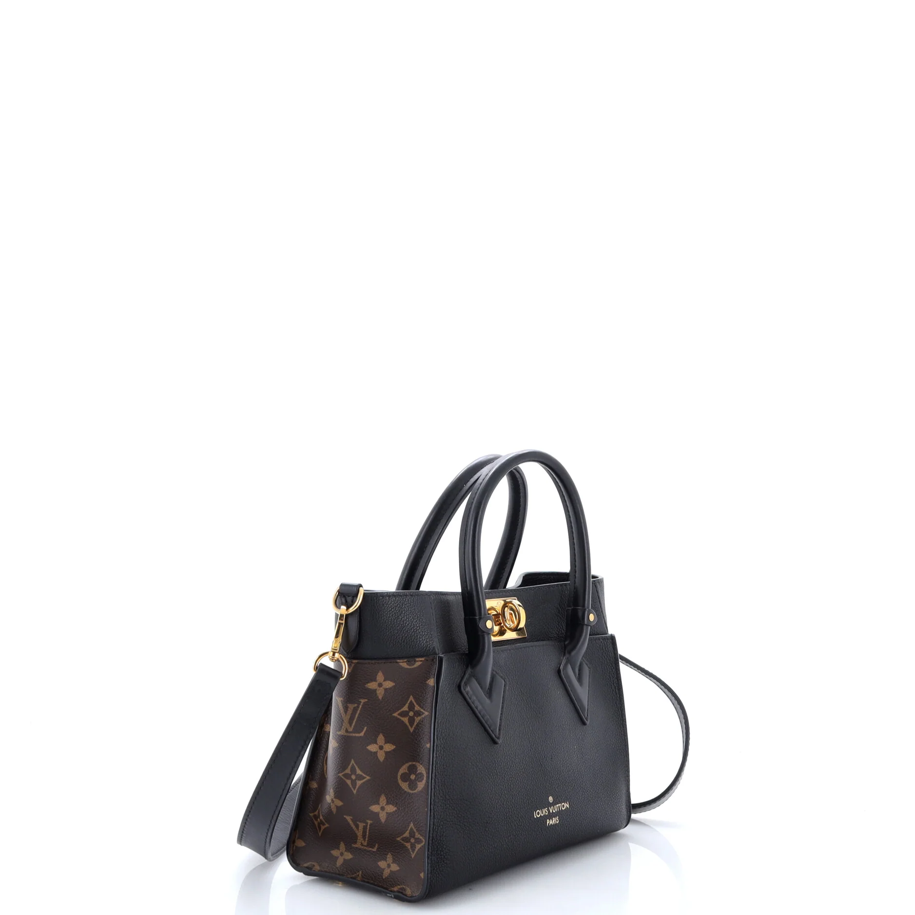 On My Side Tote Leather with Monogram Canvas PM