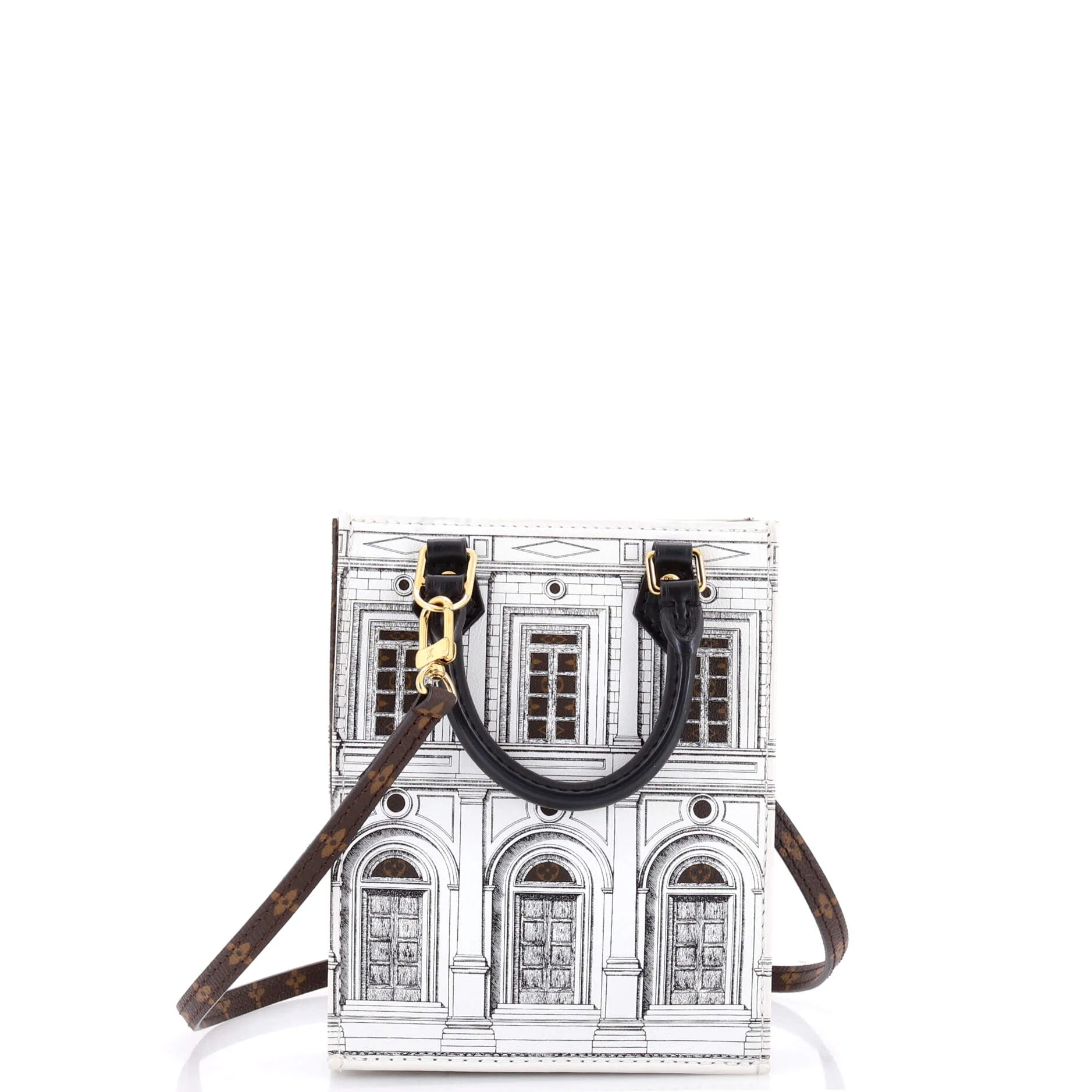 Petit Sac Plat Bag Limited Edition Fornasetti Architettura Print Leather and Monogram Canvas