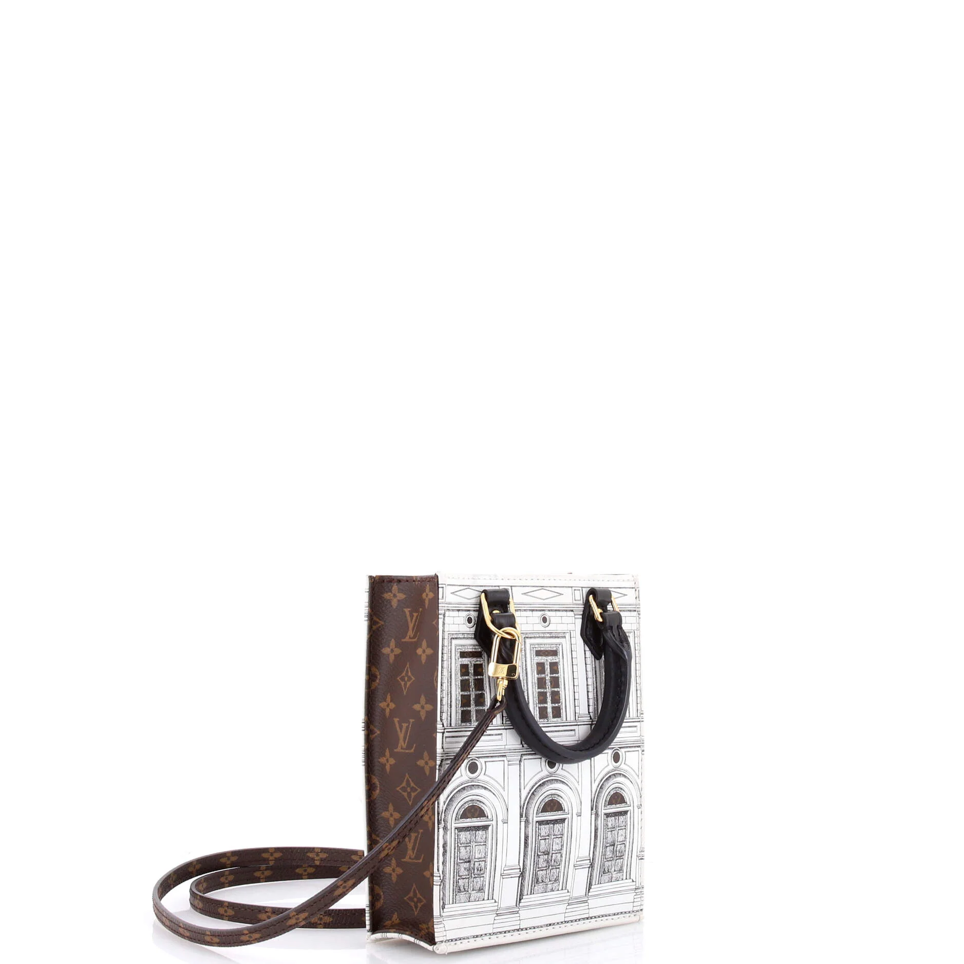 Petit Sac Plat Bag Limited Edition Fornasetti Architettura Print Leather and Monogram Canvas - Image 2