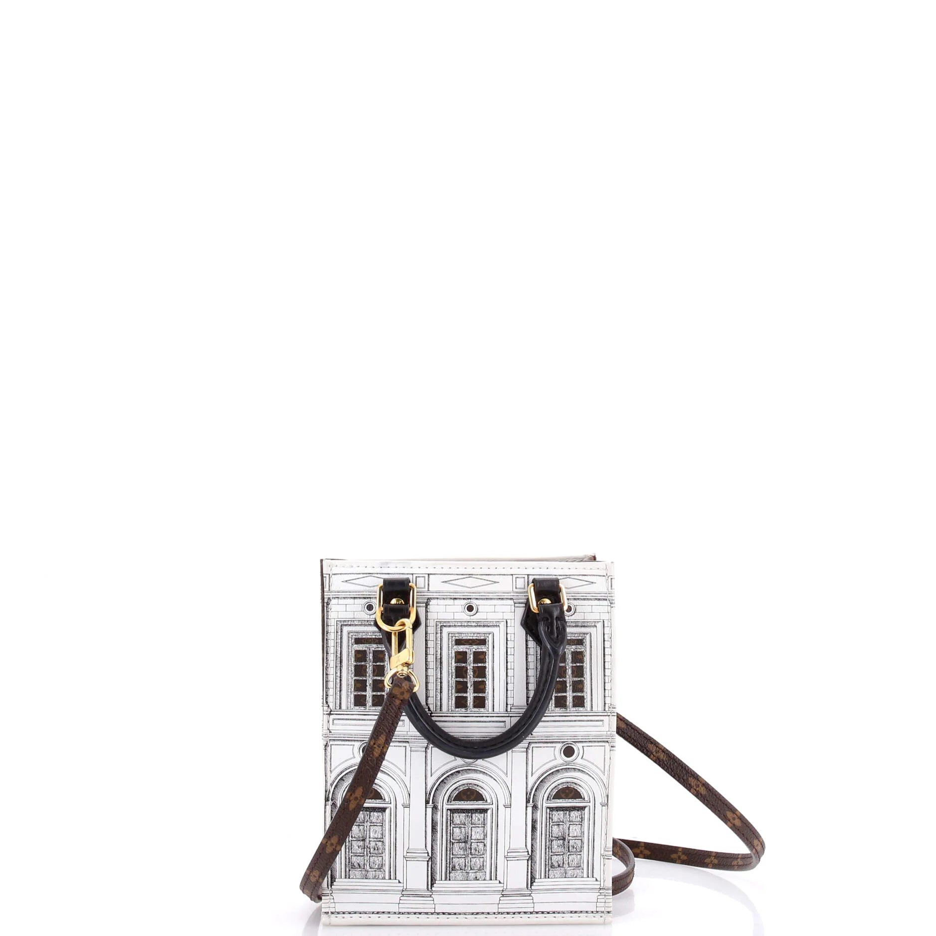Petit Sac Plat Bag Limited Edition Fornasetti Architettura Print Leather and Monogram Canvas - Image 3