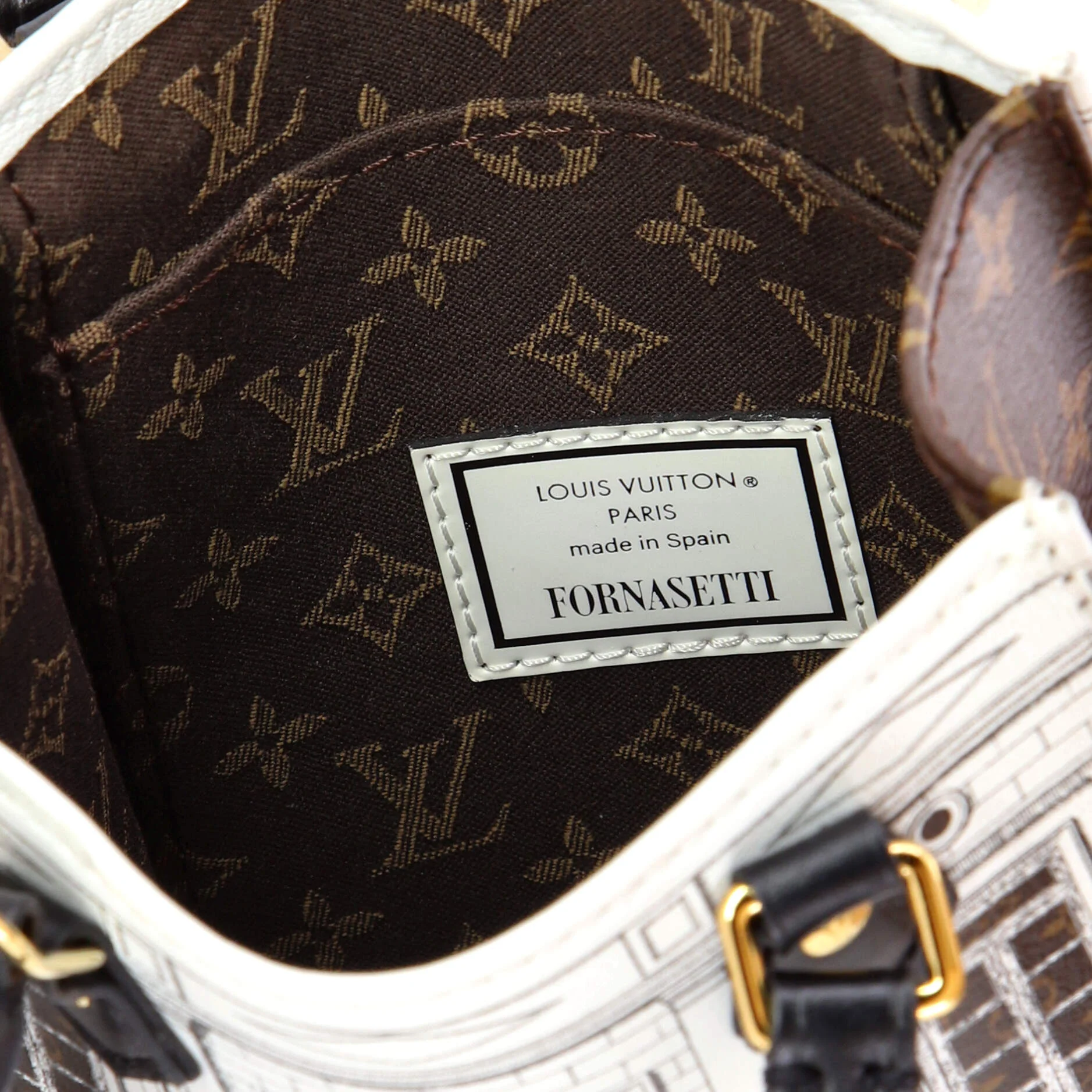 Petit Sac Plat Bag Limited Edition Fornasetti Architettura Print Leather and Monogram Canvas - Image 6