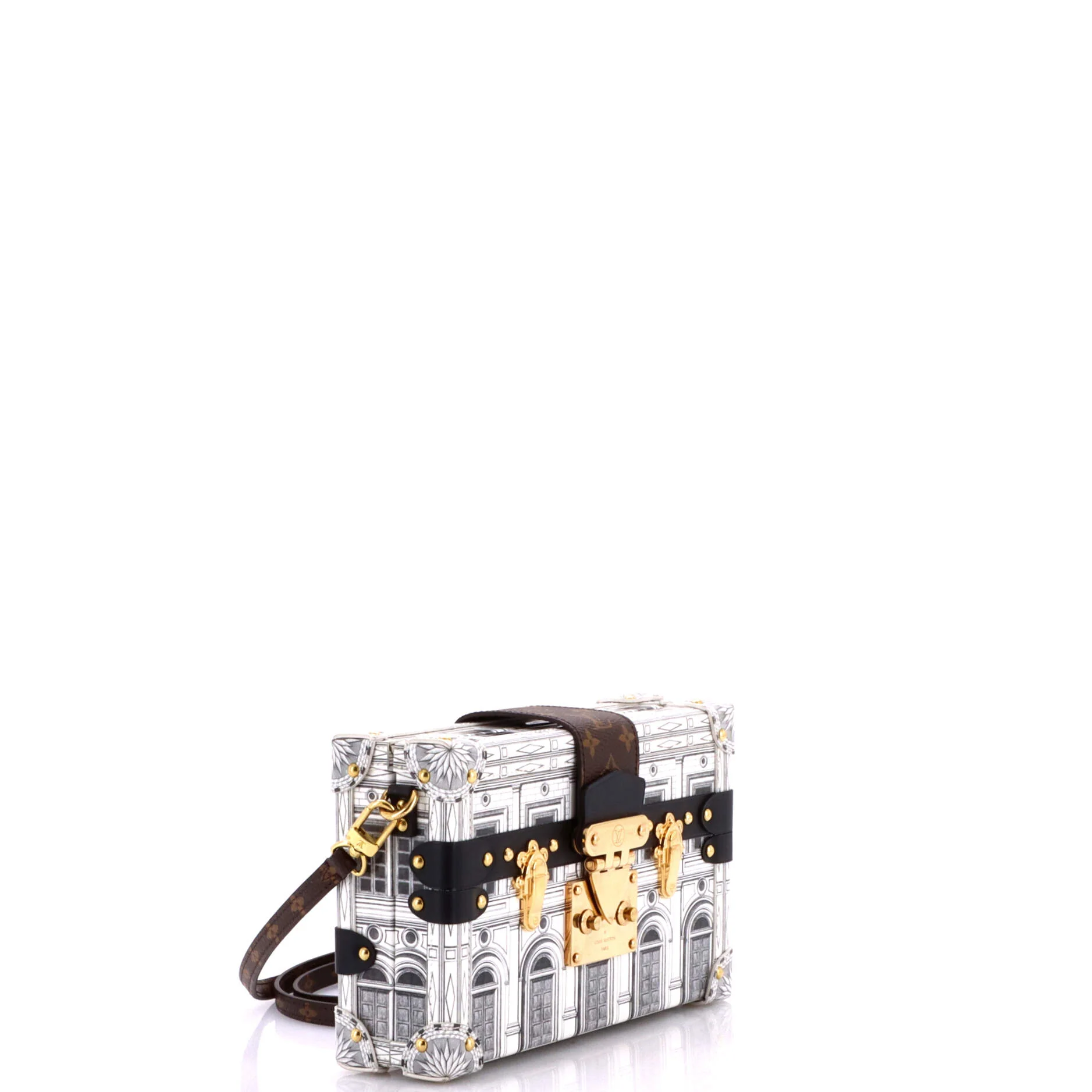 Petite Malle Handbag Limited Edition Fornasetti Architettura Print Leather and Monogram Canvas - Image 2