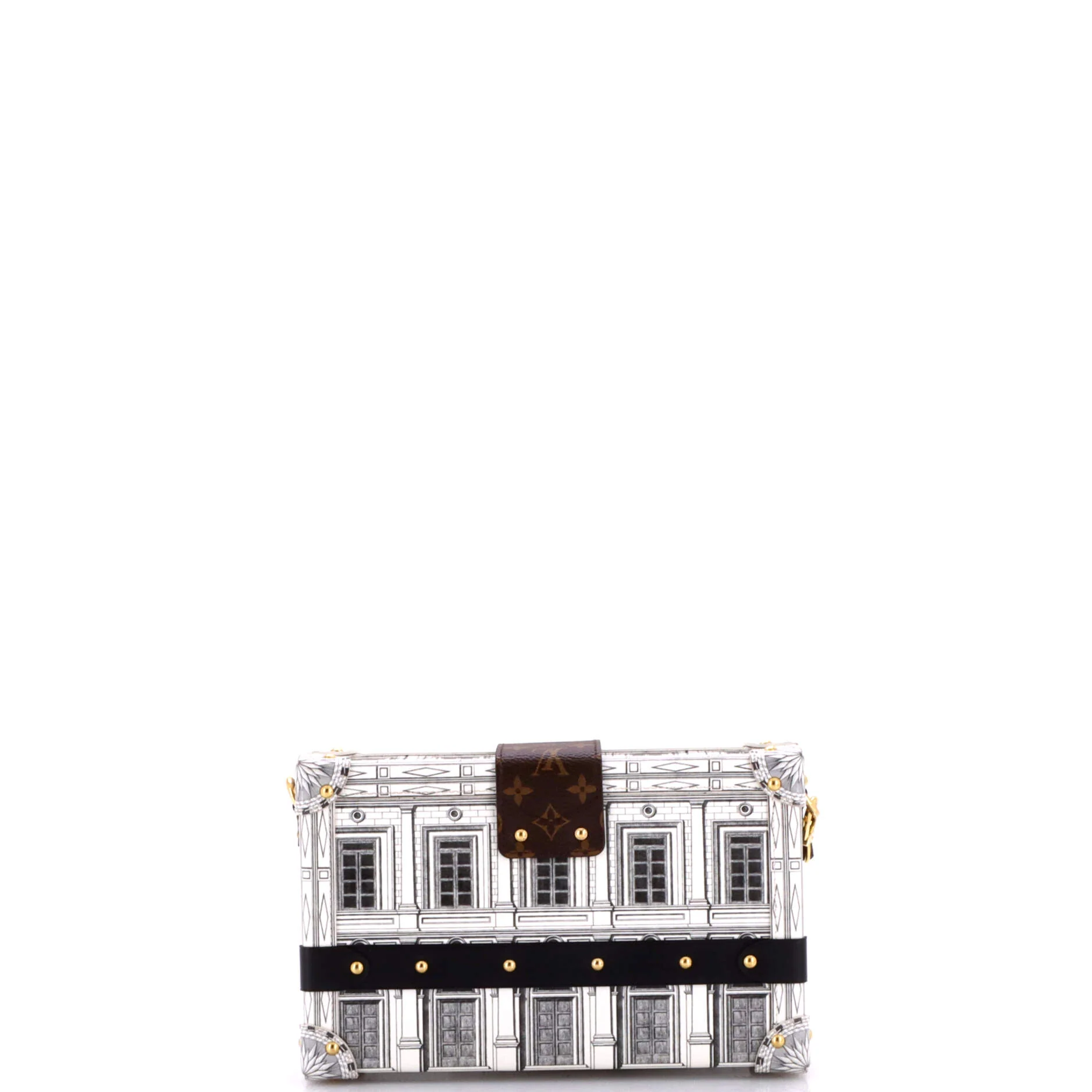 Petite Malle Handbag Limited Edition Fornasetti Architettura Print Leather and Monogram Canvas - Image 3
