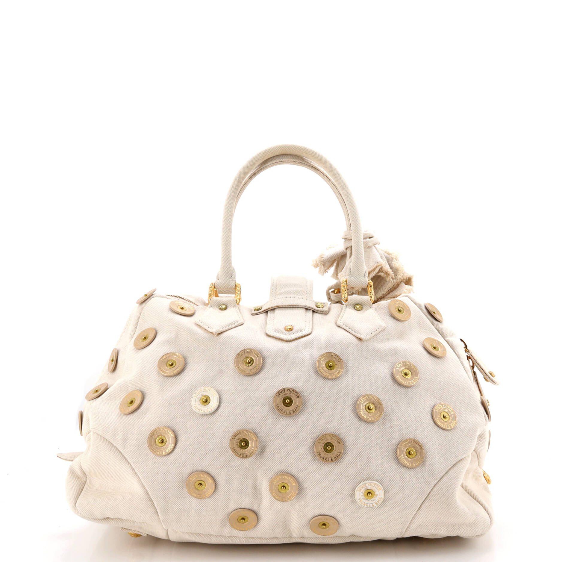 Polka Dot Panama Bowly Handbag Embellished Canvas - Image 3