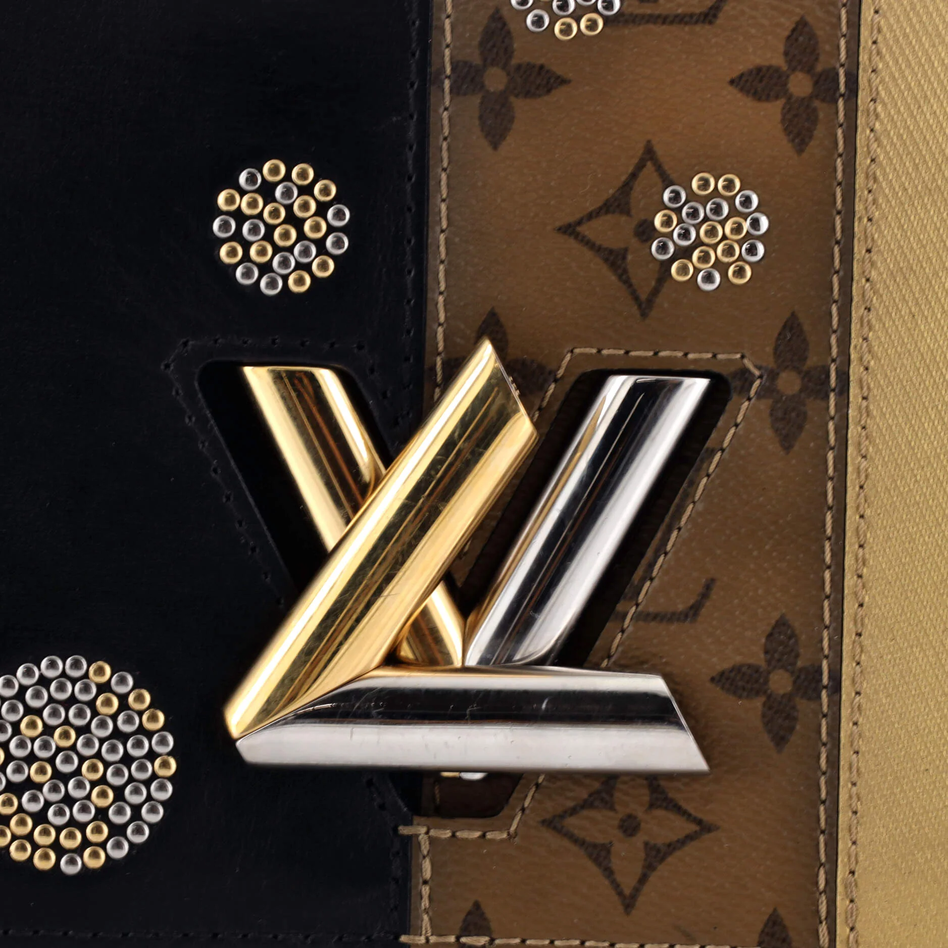 Twist Handbag Limited Edition Studded Reverse Monogram Canvas and Leather MM - Image 7