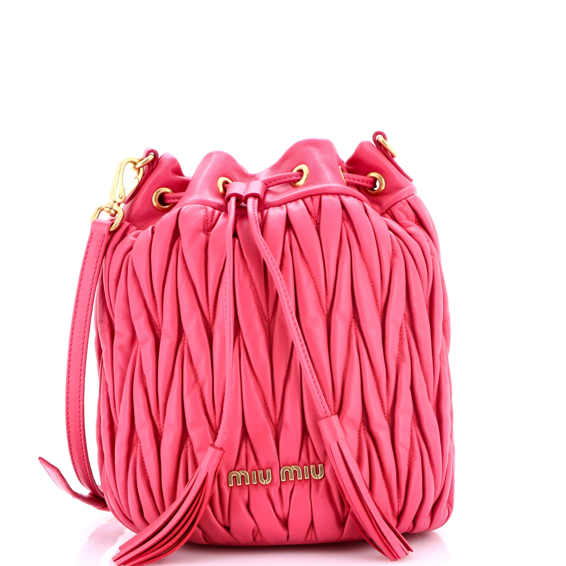 Drawstring Bucket Bag Matelasse Leather Mini