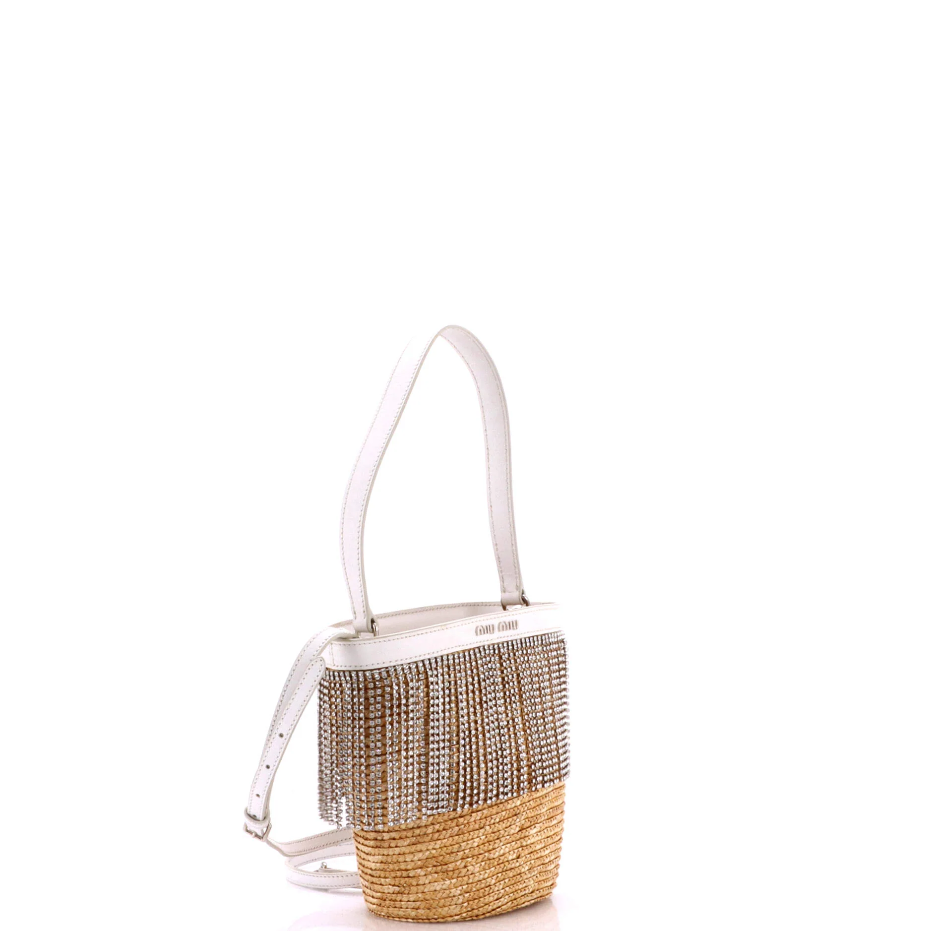 Fringe Bucket Bag Raffia with Crystals Small - Image 2