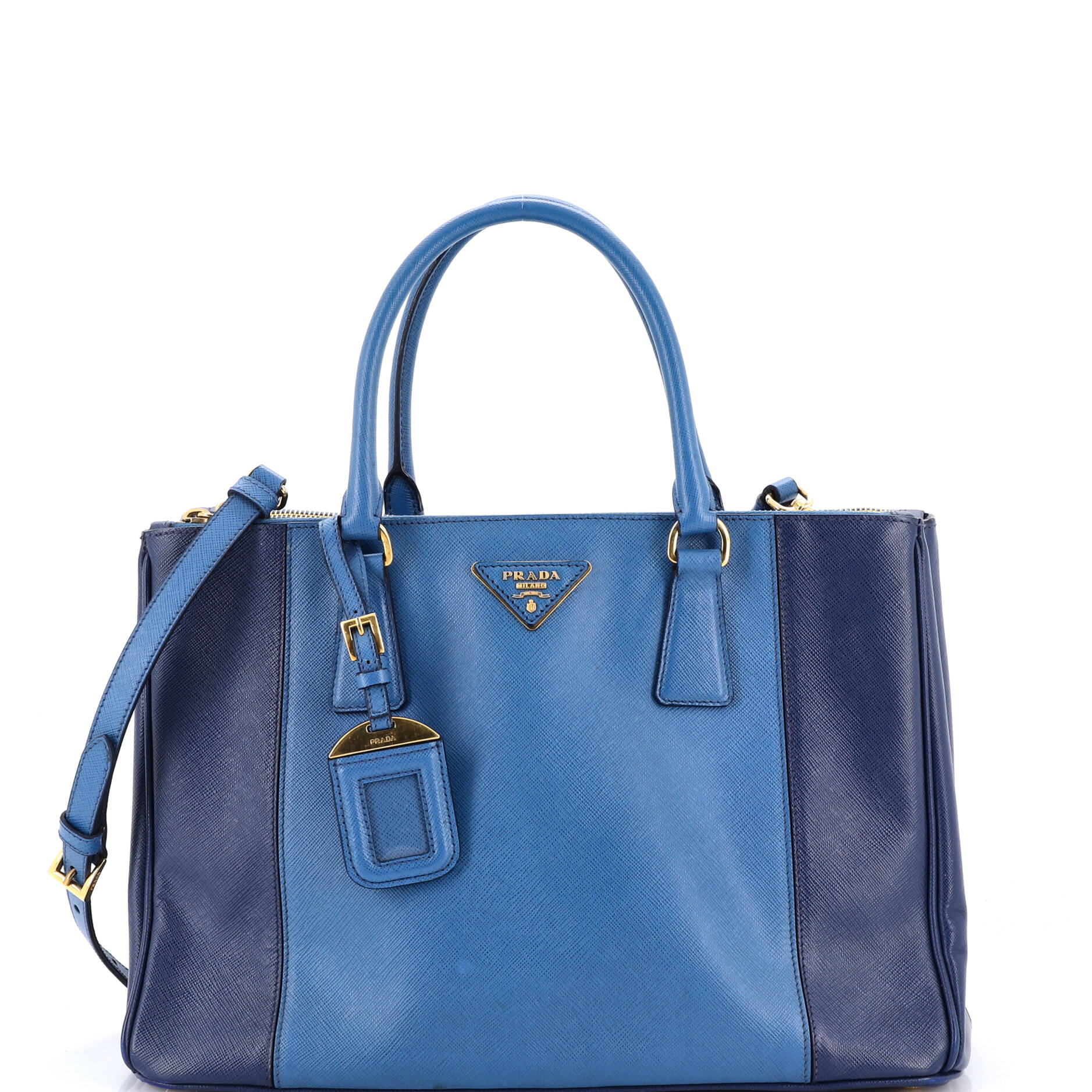 Bicolor Double Zip Lux Tote Saffiano Leather Medium