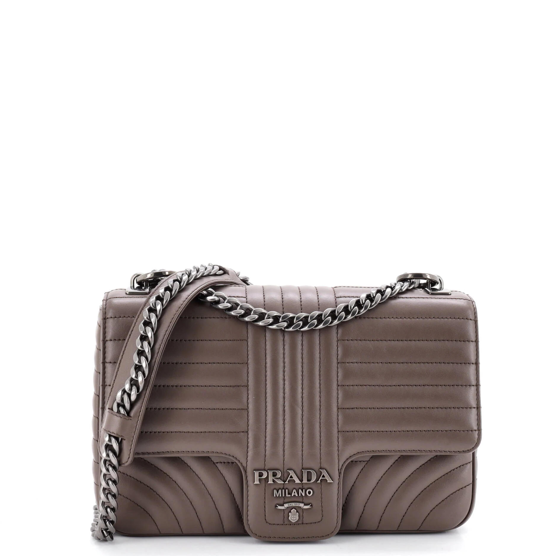 Chain Flap Shoulder Bag Diagramme Quilted Leather Large