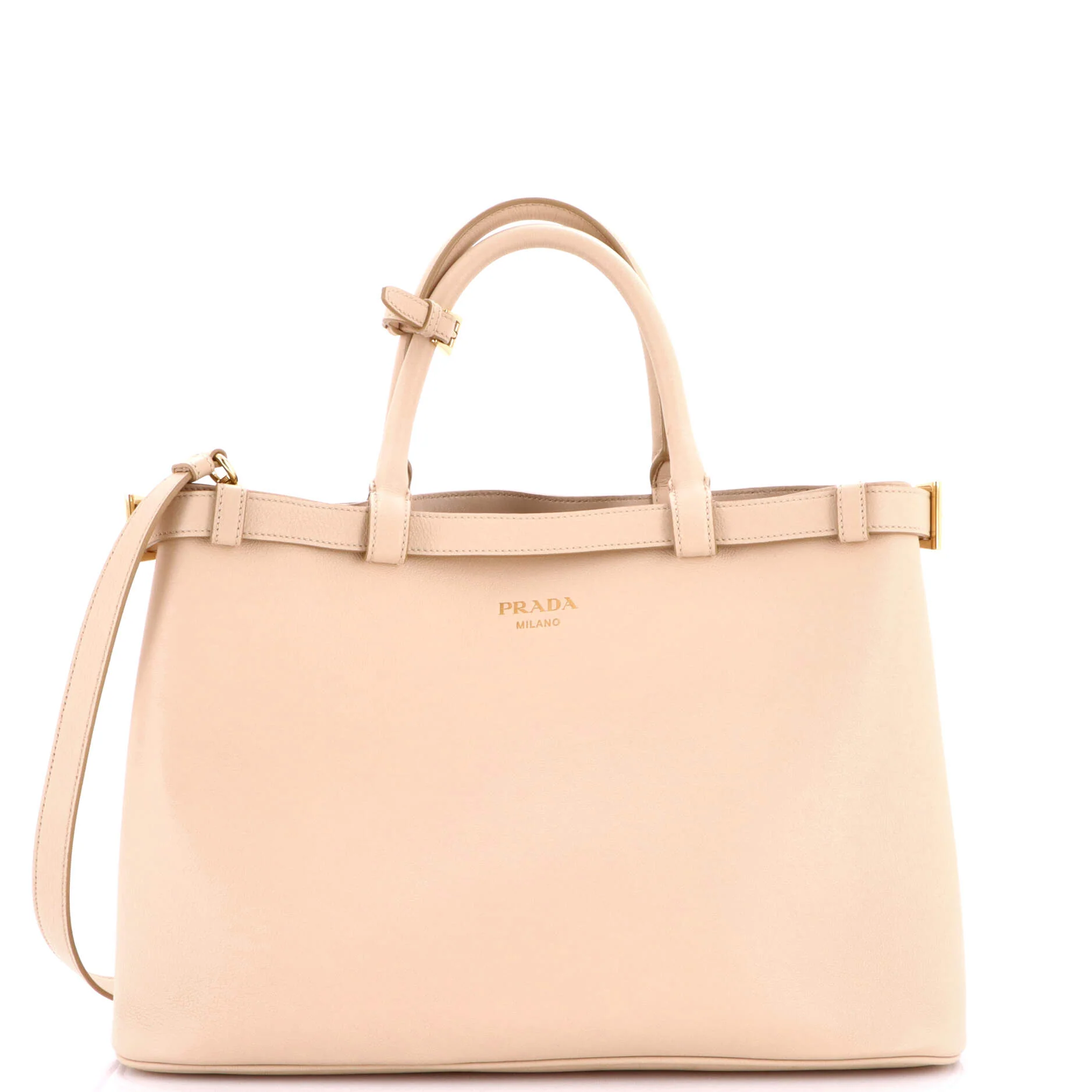 Double Buckle Belt Tote Bag Leather Medium