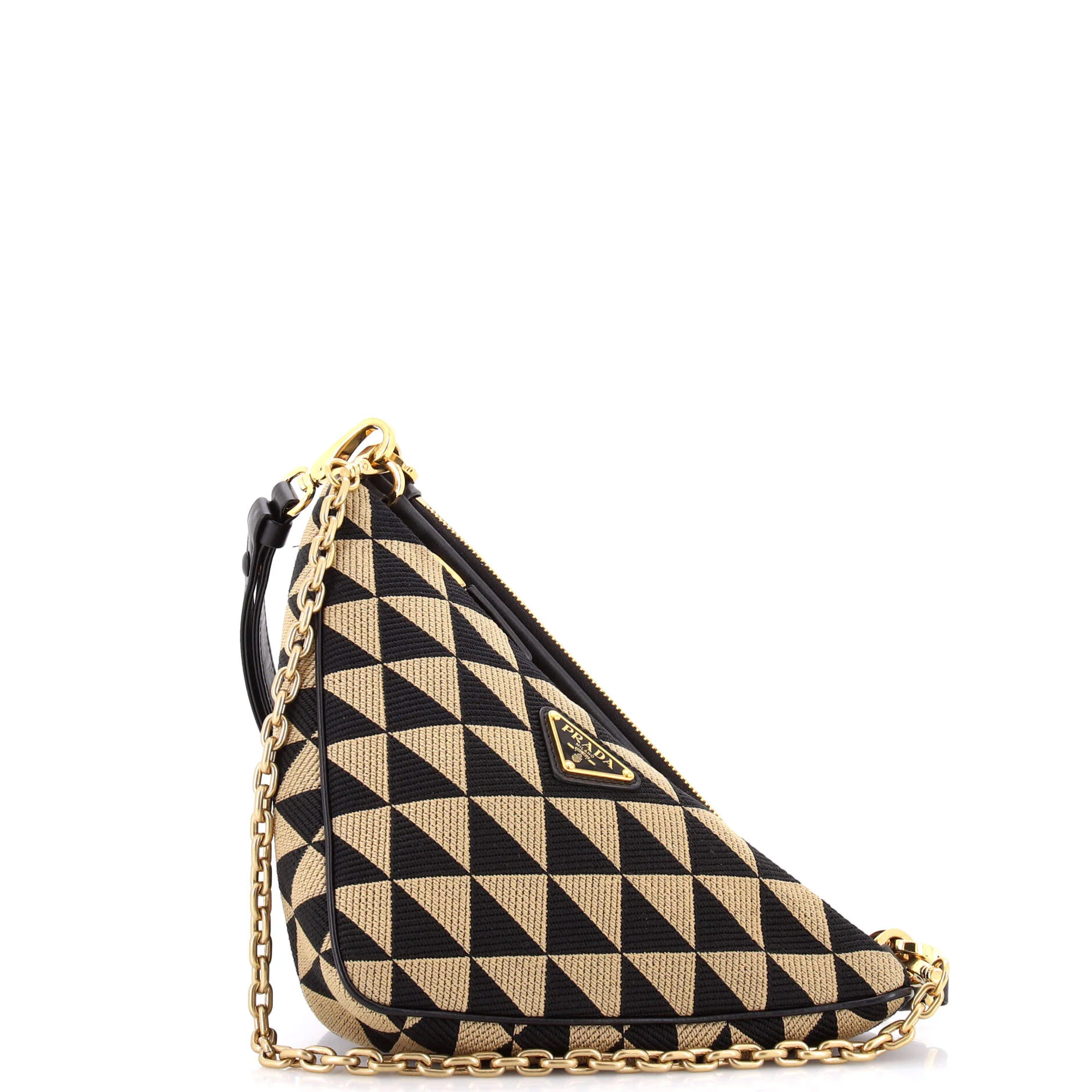 Double Symbole Triangle Bag Leather and Jacquard Mini