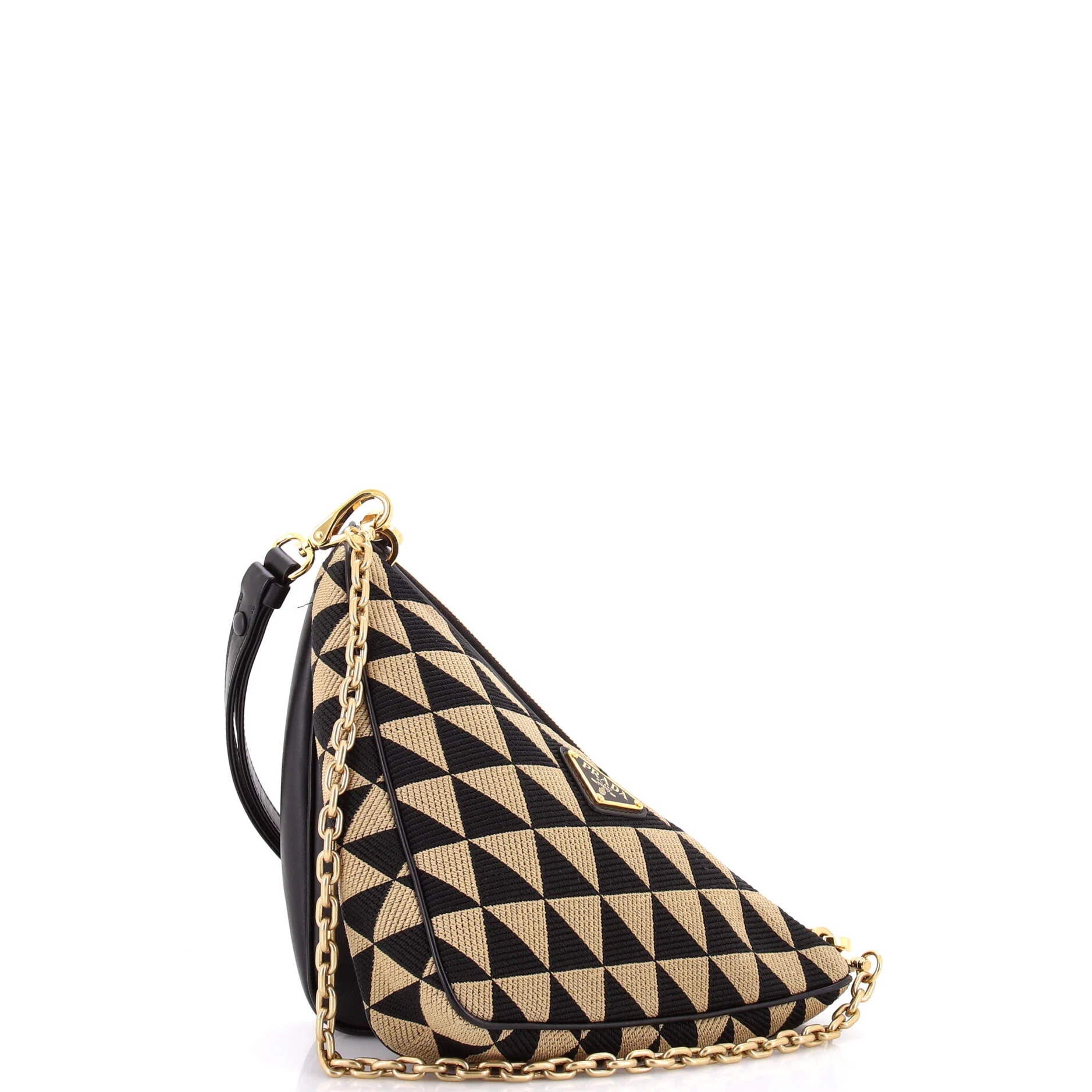 Double Symbole Triangle Bag Leather and Jacquard Mini - Image 2