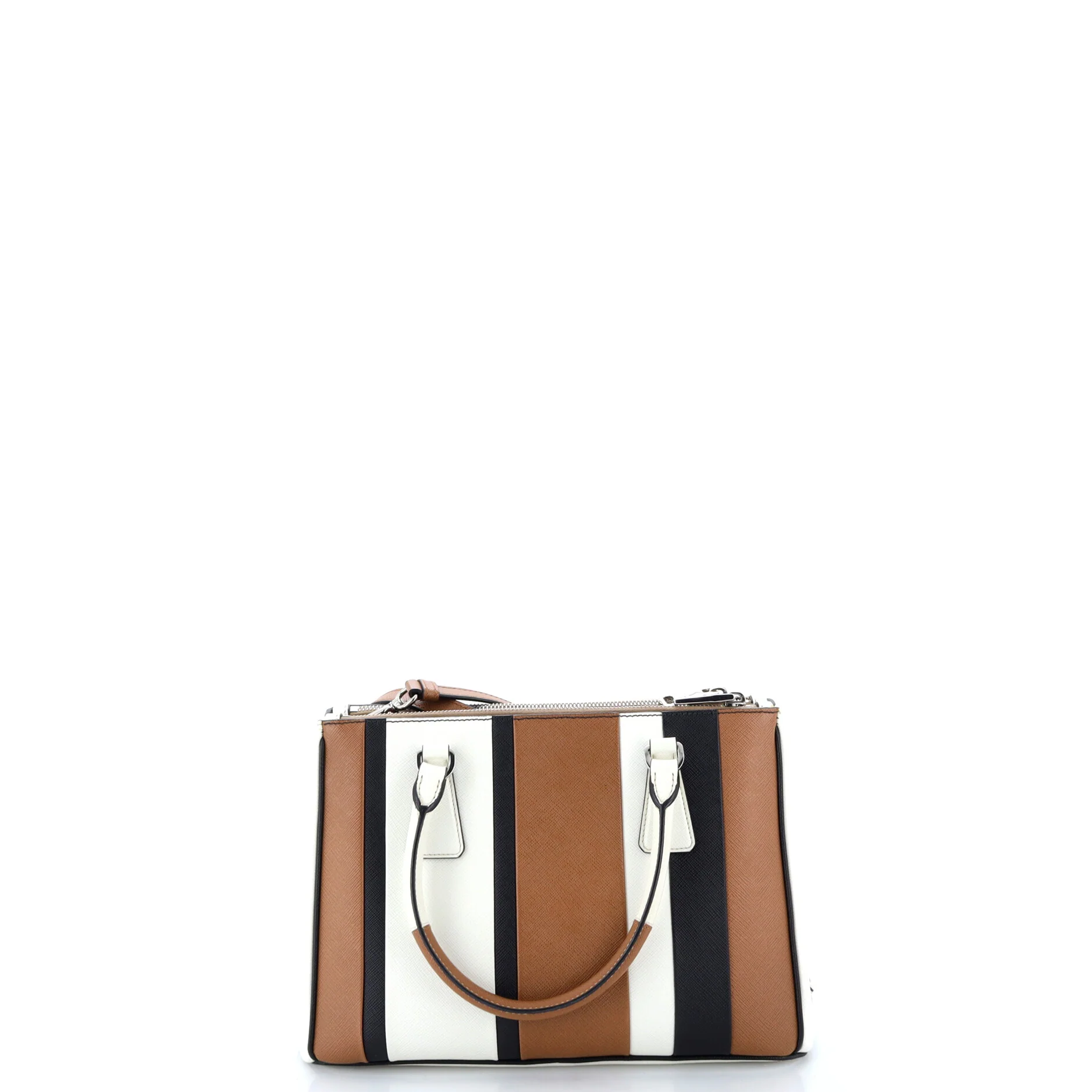 Double Zip Lux Tote Striped Saffiano Leather Small - Image 3