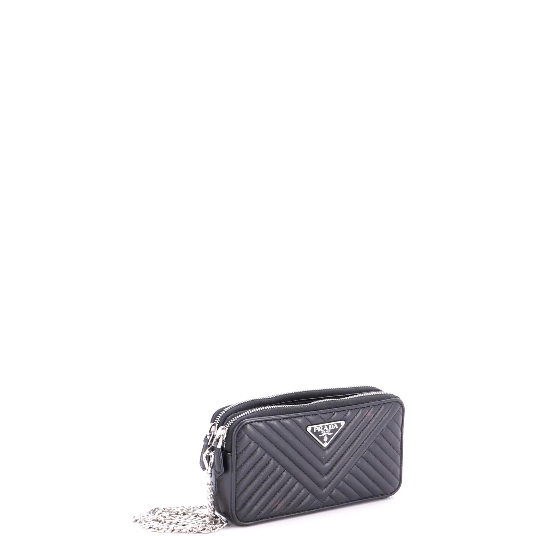 Double Zip Wallet on Chain Crossbody Chevron Leather Mini - Image 2