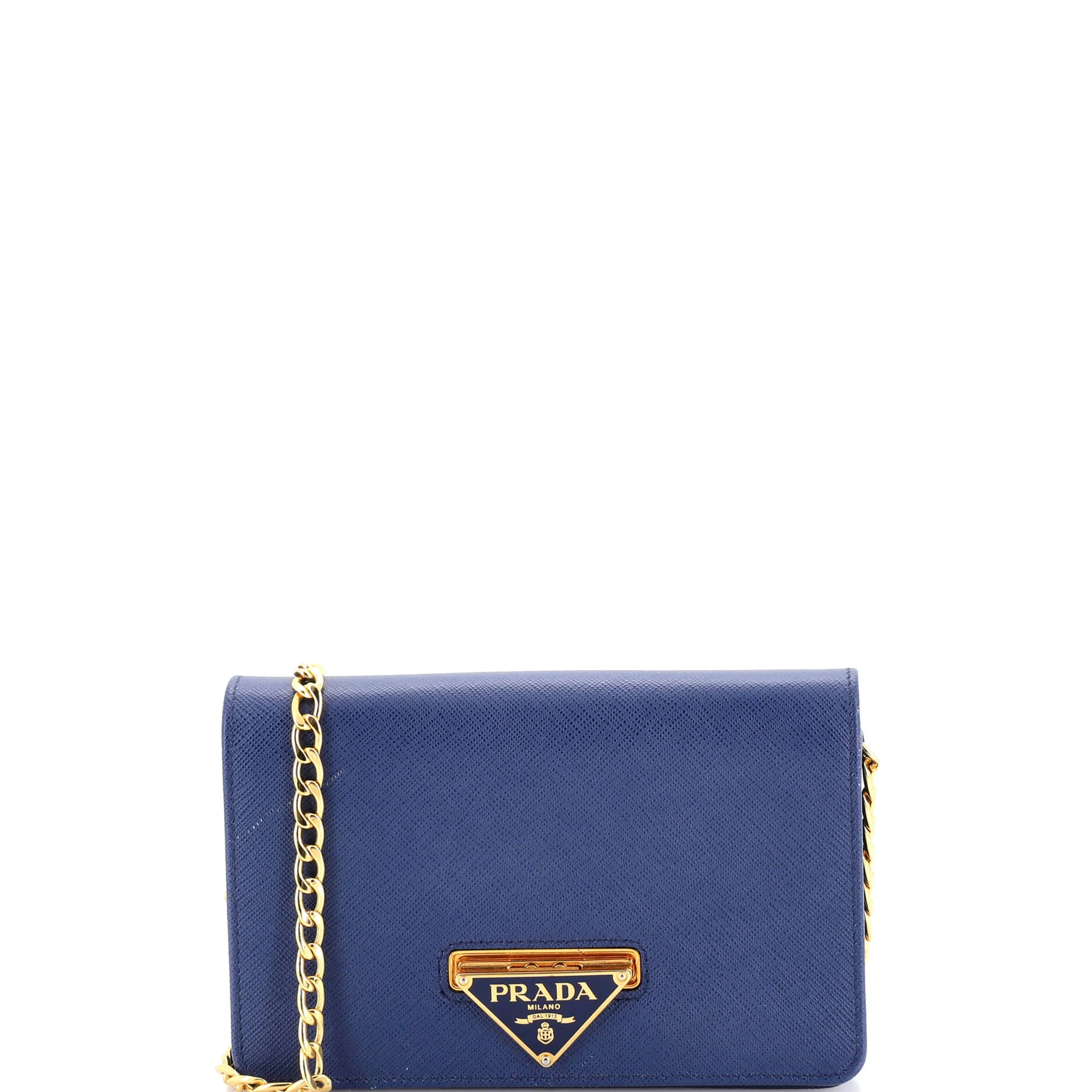 Flip Lock Wallet on Chain Clutch Saffiano Leather Small