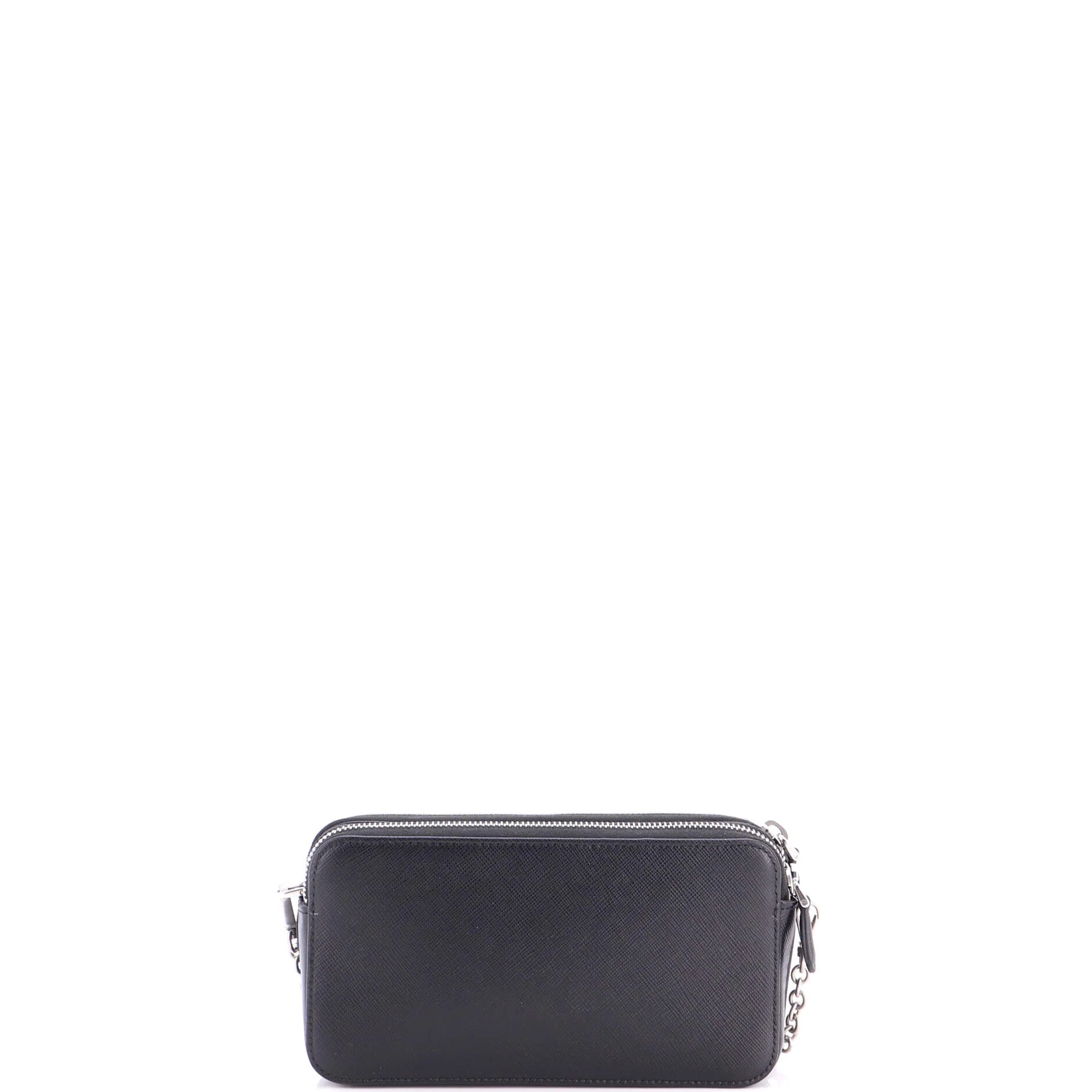 Monochrome Double Zip Wallet on Chain Crossbody Pin Embellished Saffiano Leather - Image 3