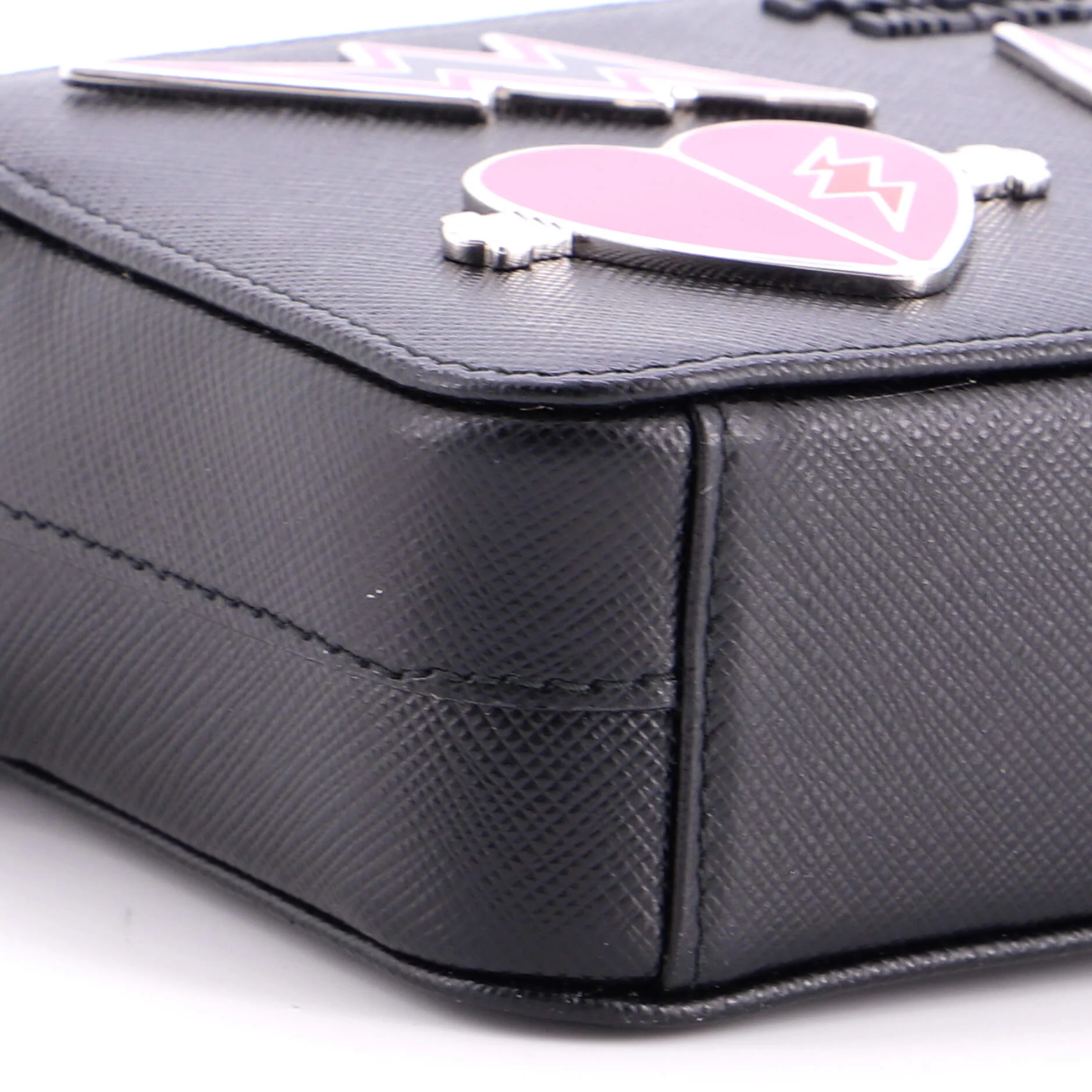 Monochrome Double Zip Wallet on Chain Crossbody Pin Embellished Saffiano Leather - Image 6