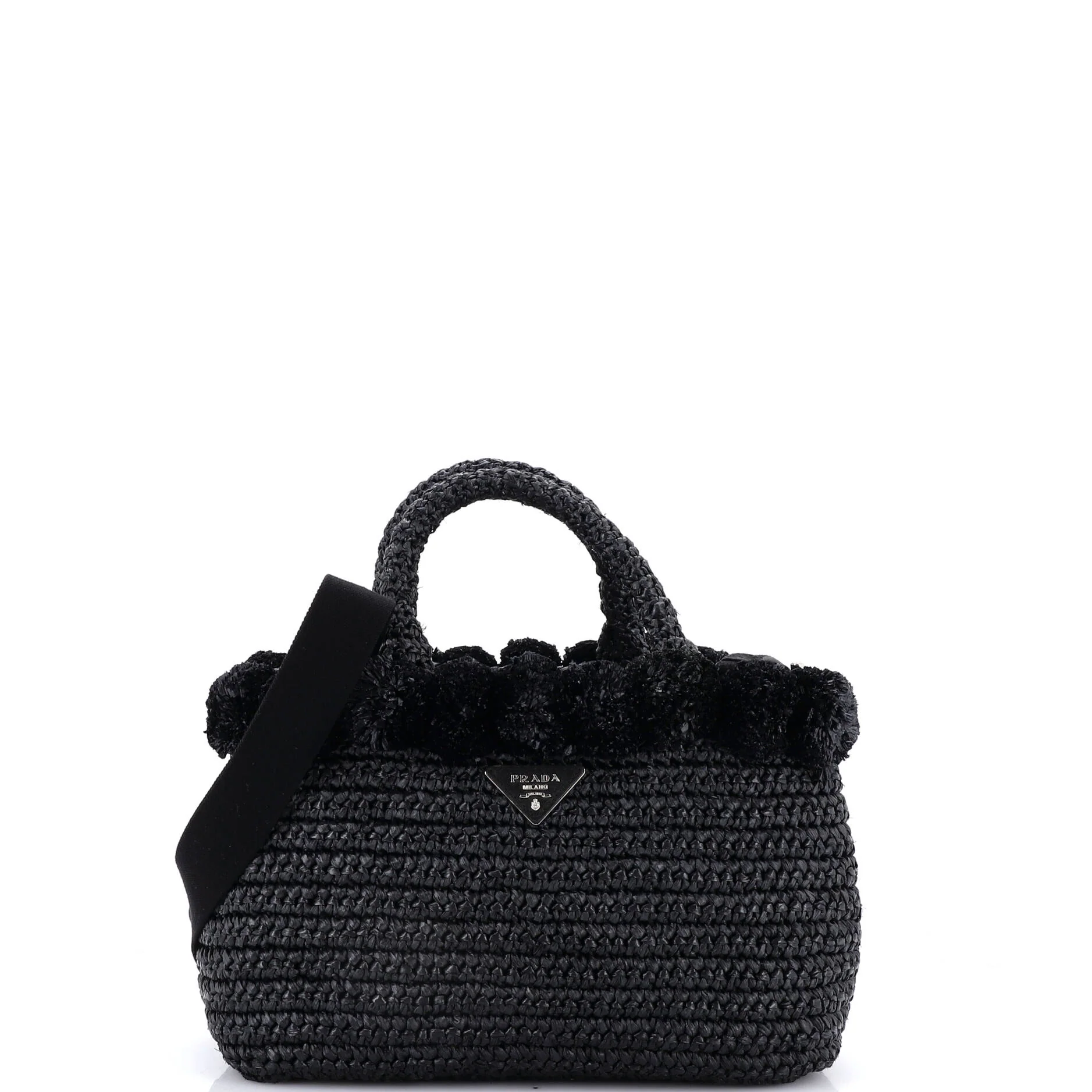 Pom Pom Convertible Open Tote Woven Raffia Small
