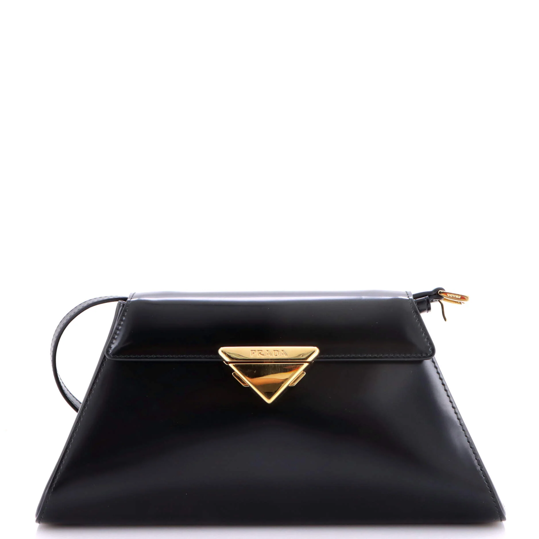 Trapezoid Flap Shoulder Bag Brushed Leather