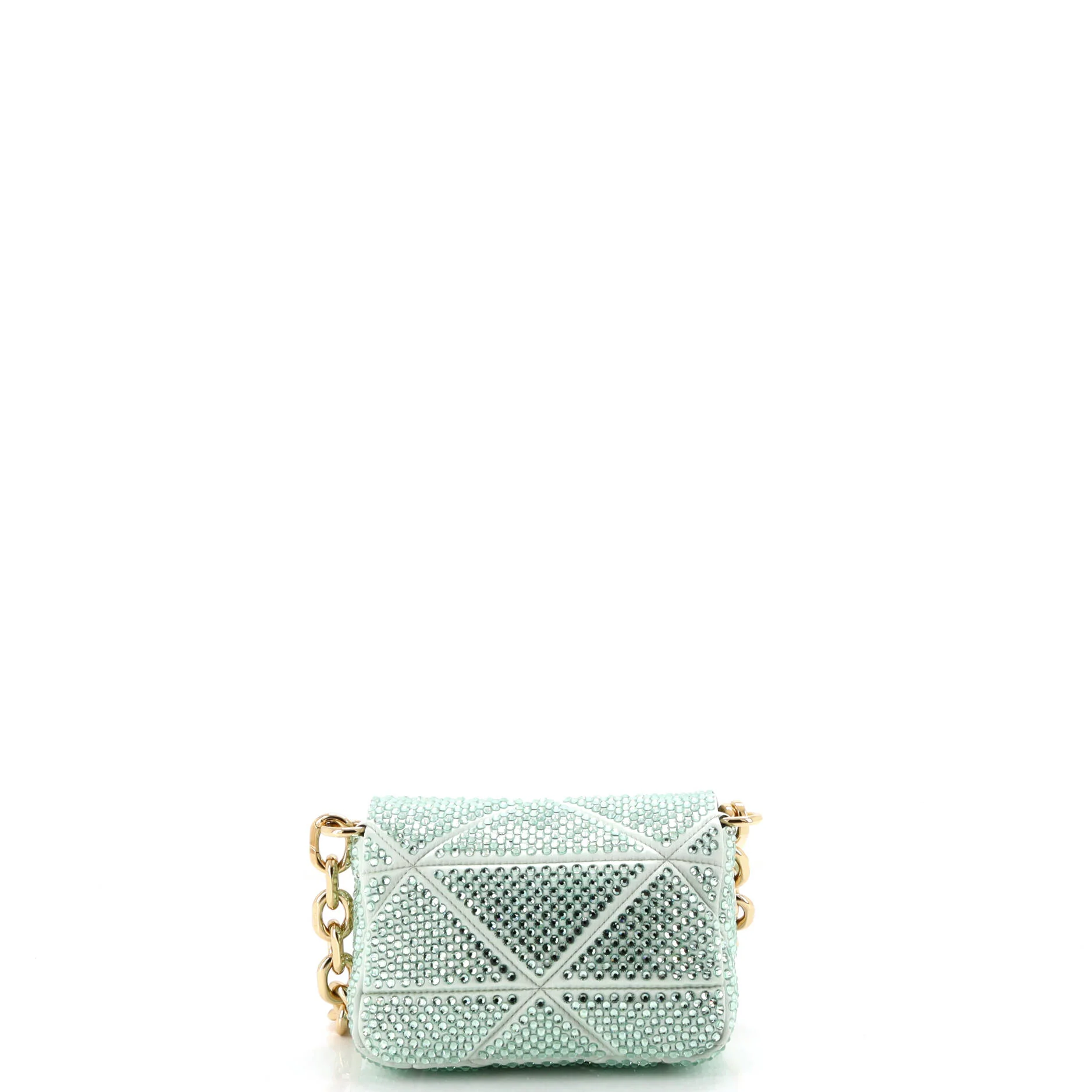 Triangle Chain Flap Bag Crystal Embellished Quilted Satin - Image 3