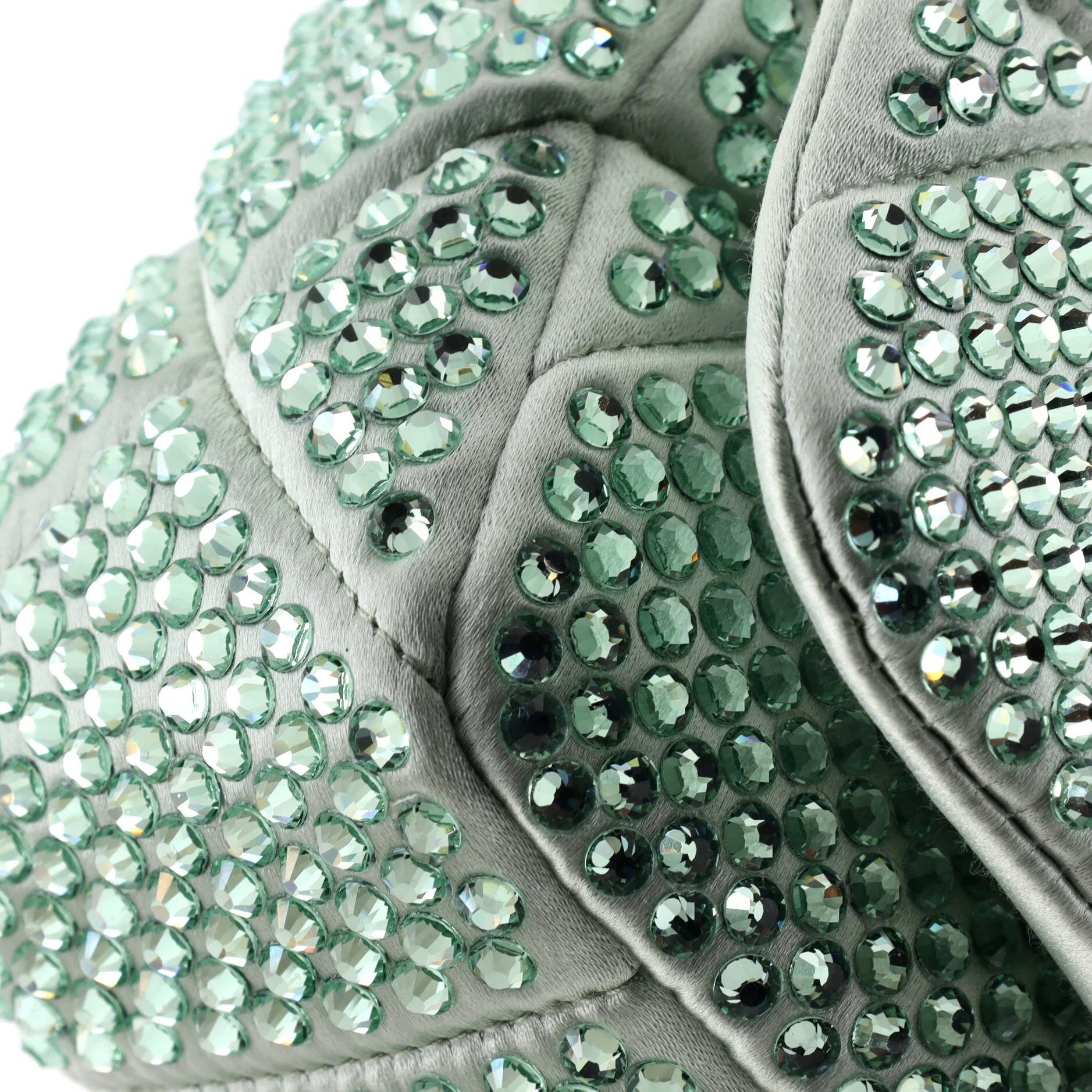 Triangle Chain Flap Bag Crystal Embellished Quilted Satin - Image 6