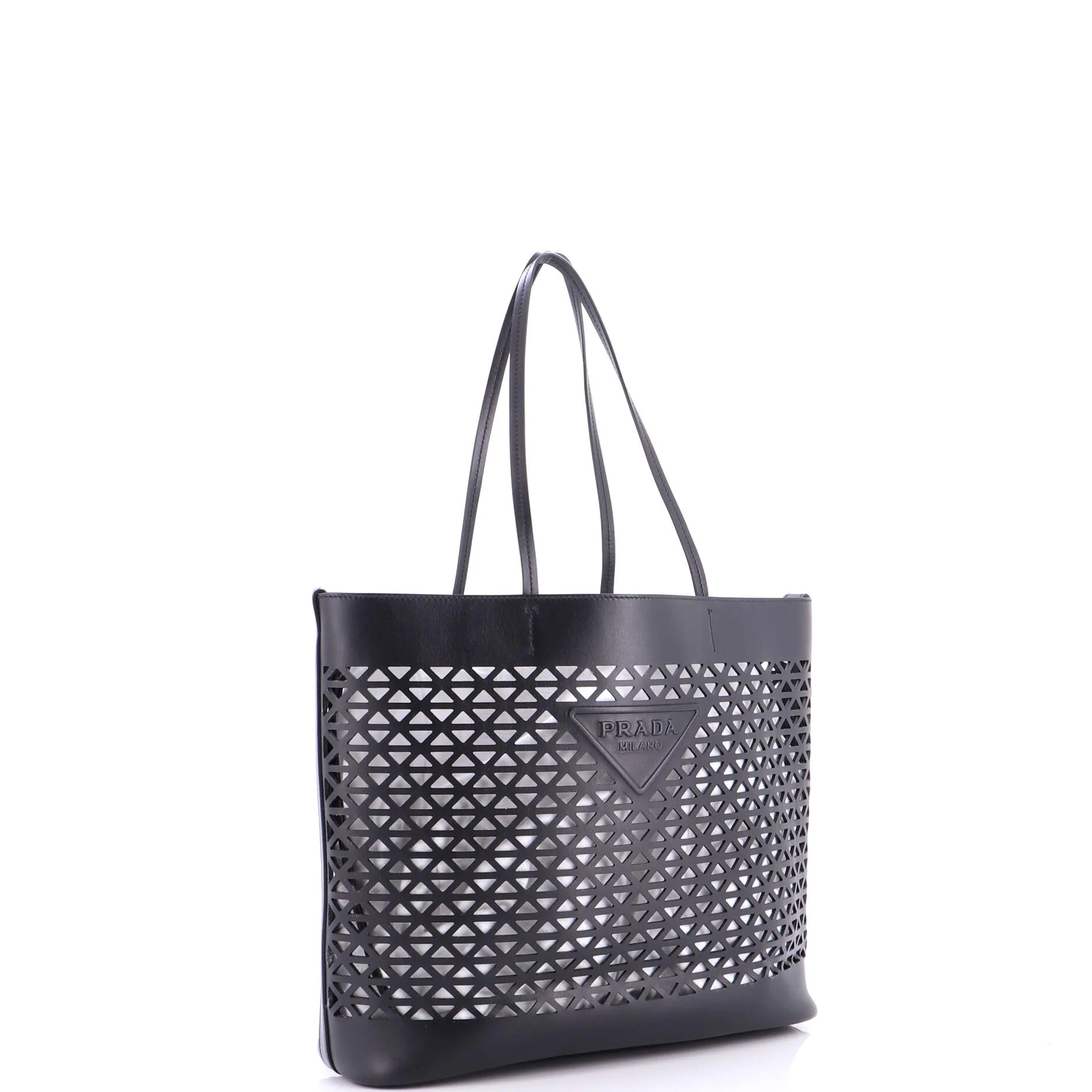 Triangle Logo Shopper Tote Laser Cut Leather Medium - Image 2