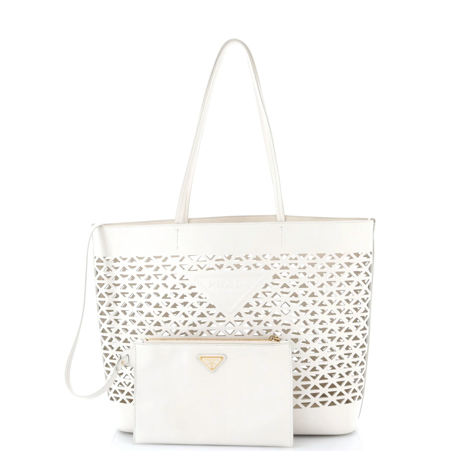 Triangle Logo Shopper Tote Laser Cut Leather Medium - Image 2