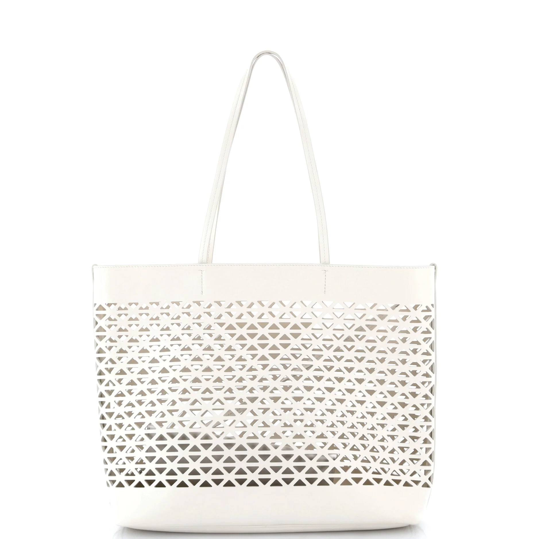Triangle Logo Shopper Tote Laser Cut Leather Medium - Image 4