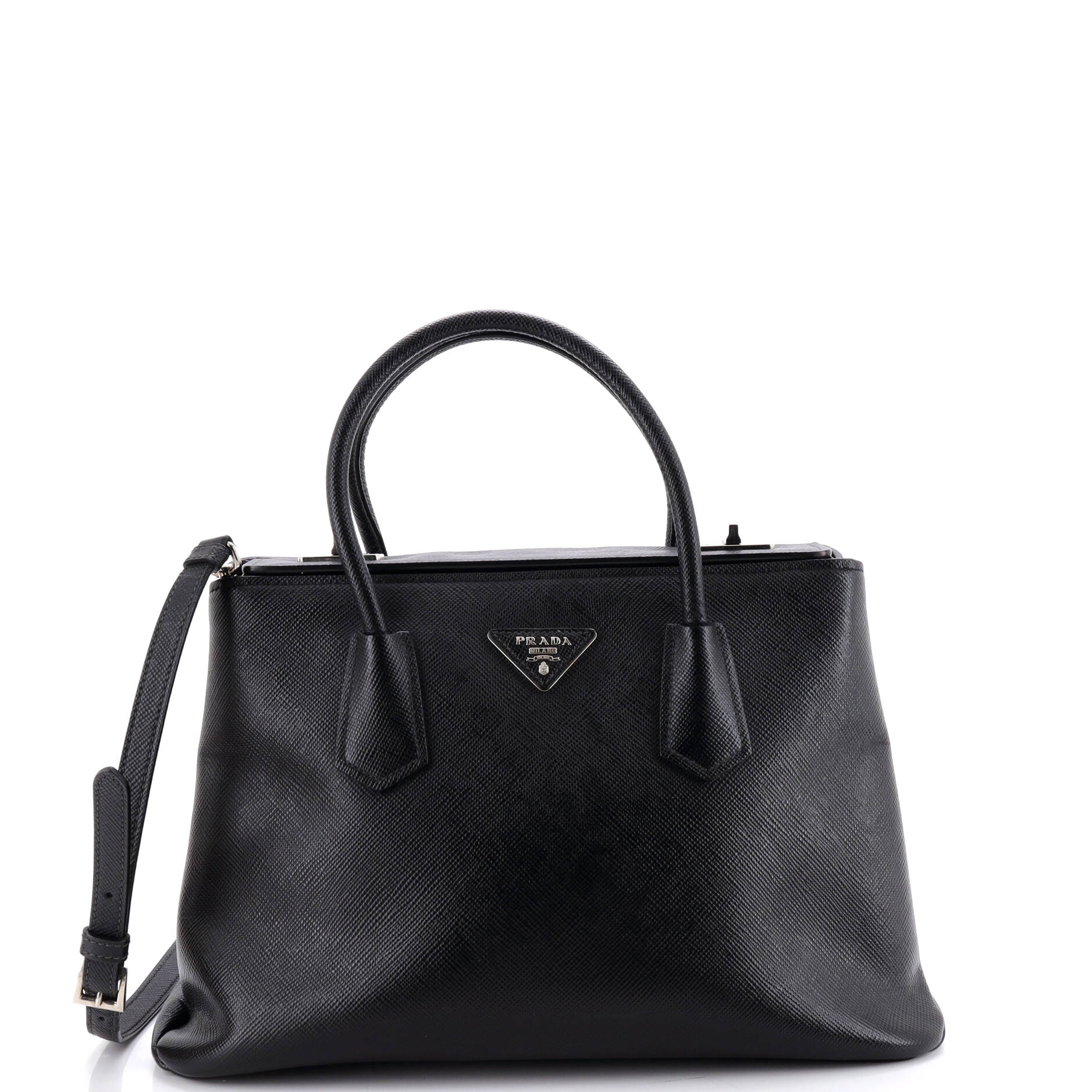 Turnlock Cuir Twin Tote Saffiano Leather Small