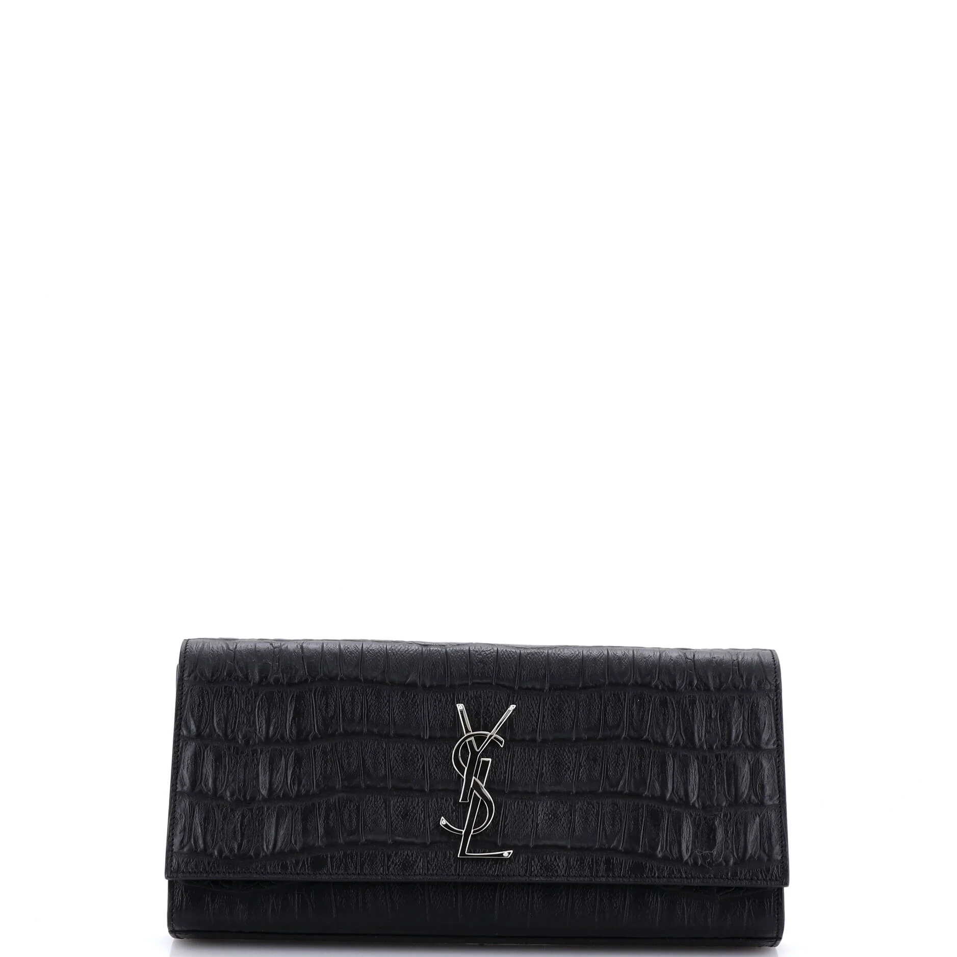 Classic Monogram Clutch Crocodile Embossed Leather Long