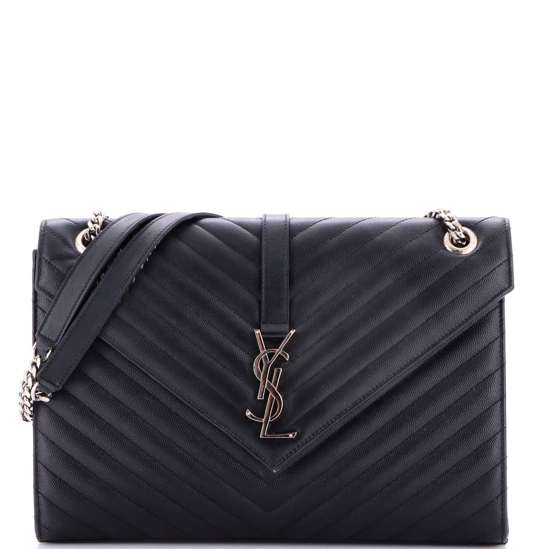 Classic Monogram Envelope Satchel Matelasse Chevron Leather Large