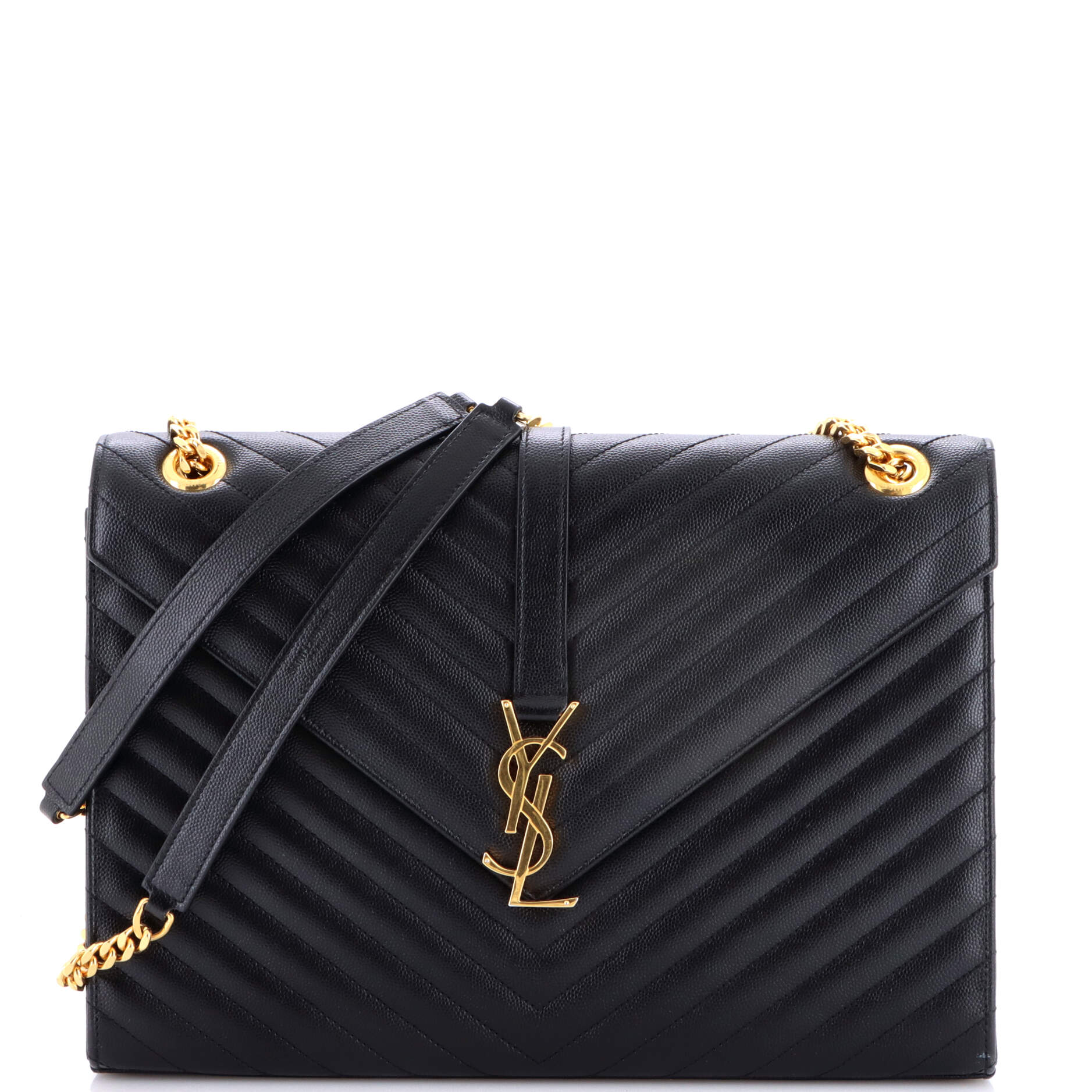 Classic Monogram Envelope Satchel Matelasse Chevron Leather Large