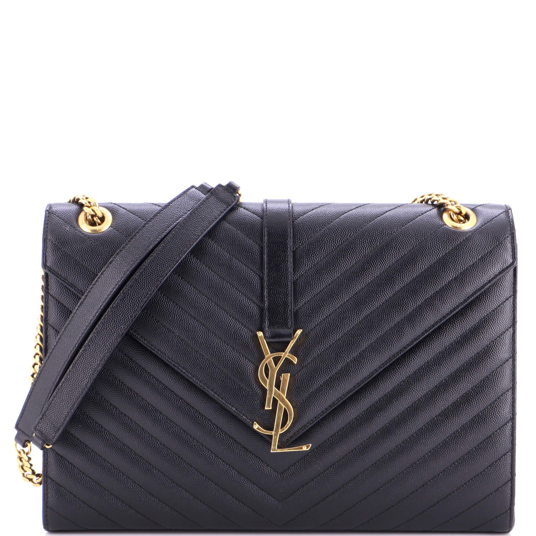 Classic Monogram Envelope Satchel Matelasse Chevron Leather Large