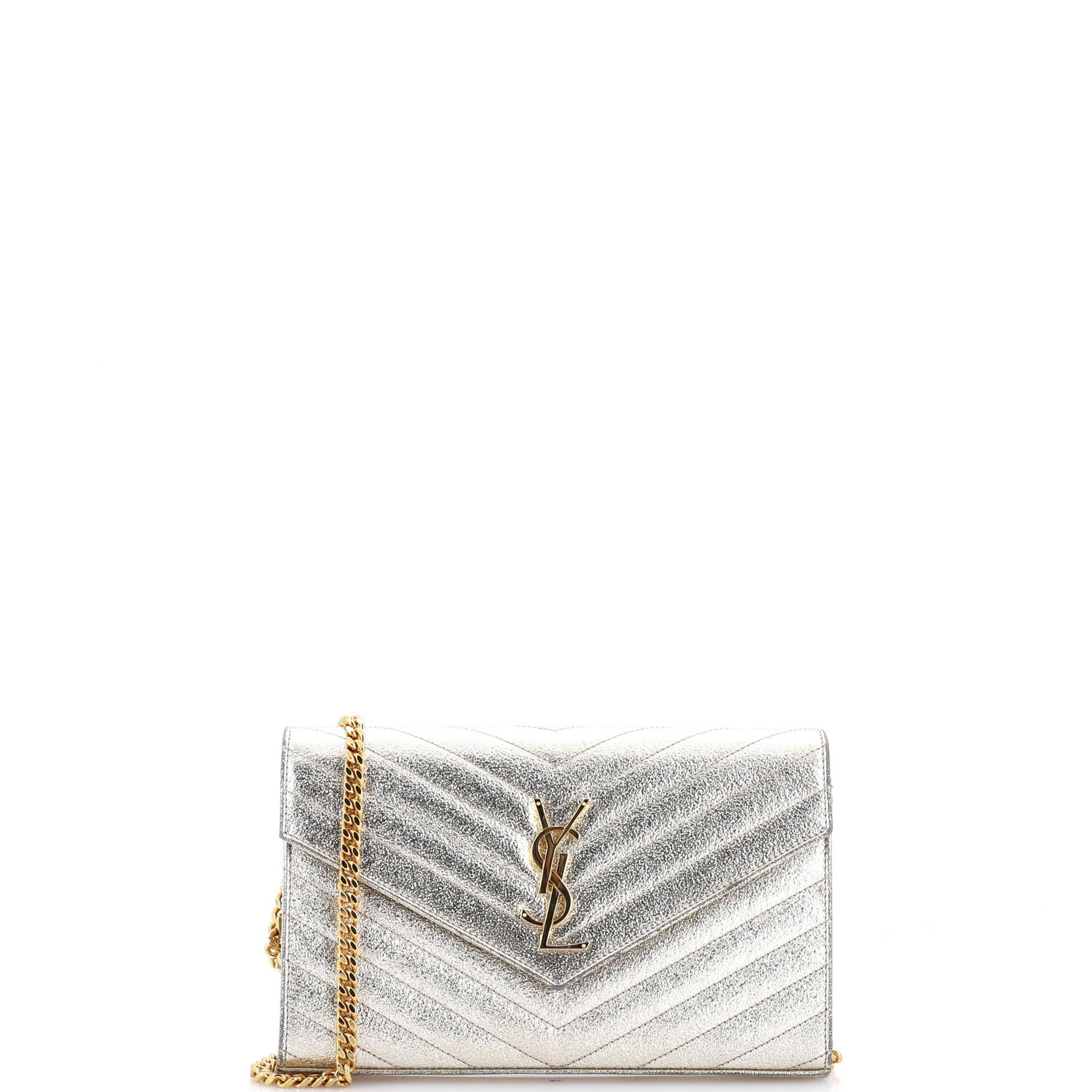 Classic Monogram Wallet on Chain Matelasse Chevron Metallic Leather Medium