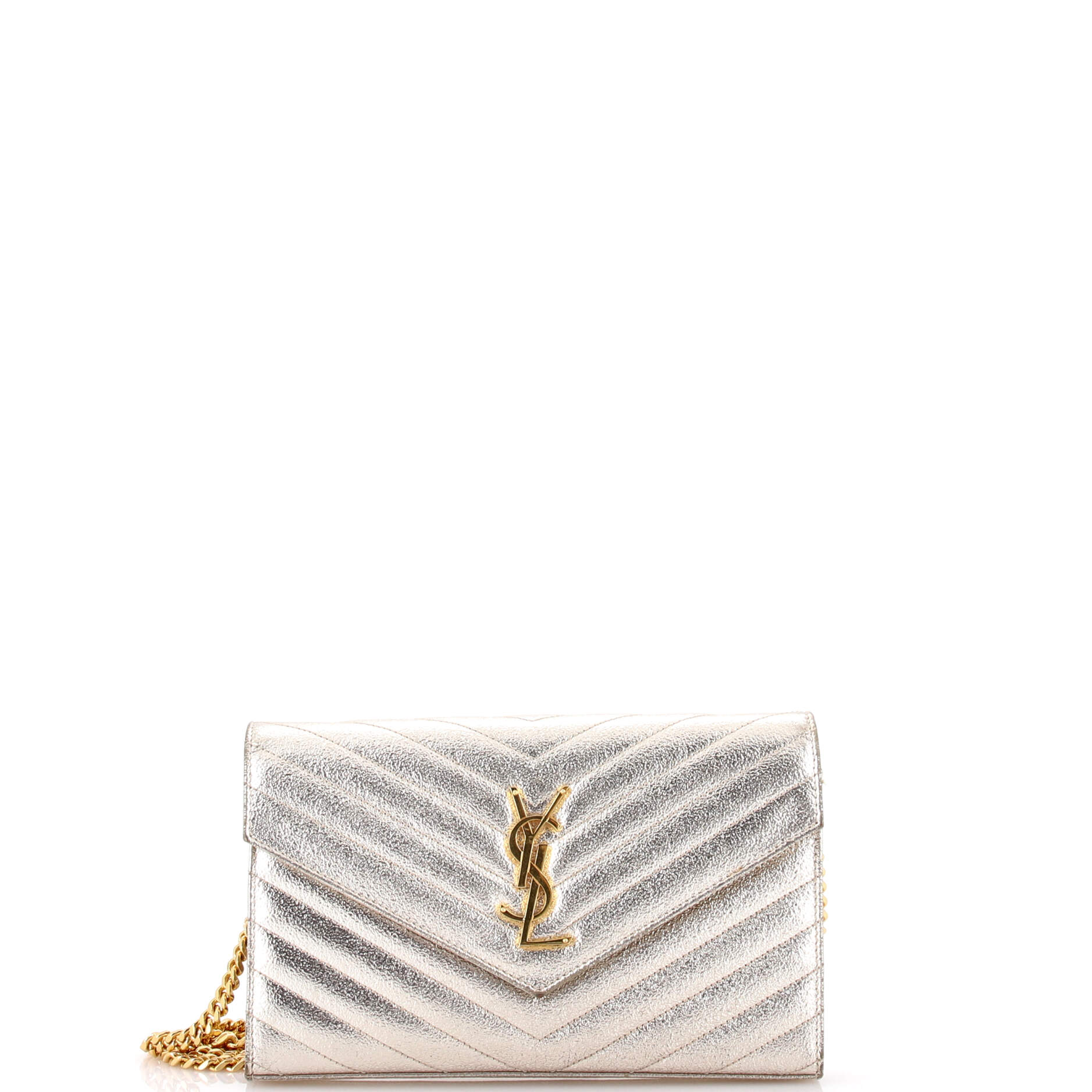 Classic Monogram Wallet on Chain Matelasse Chevron Metallic Leather Medium