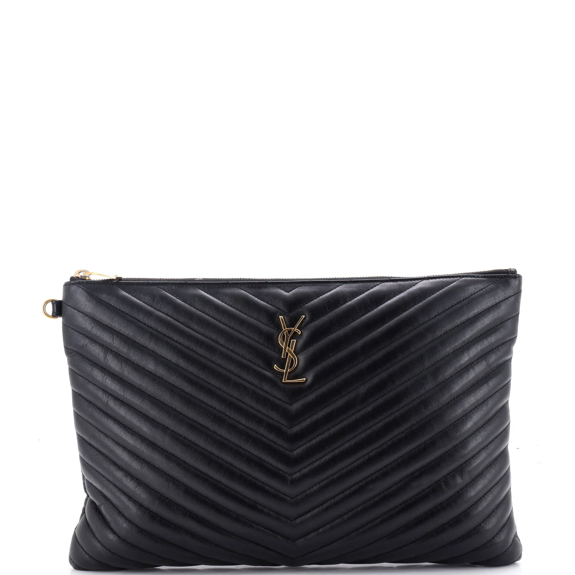 Classic Monogram Wristlet Pouch Matelasse Chevron Leather Large
