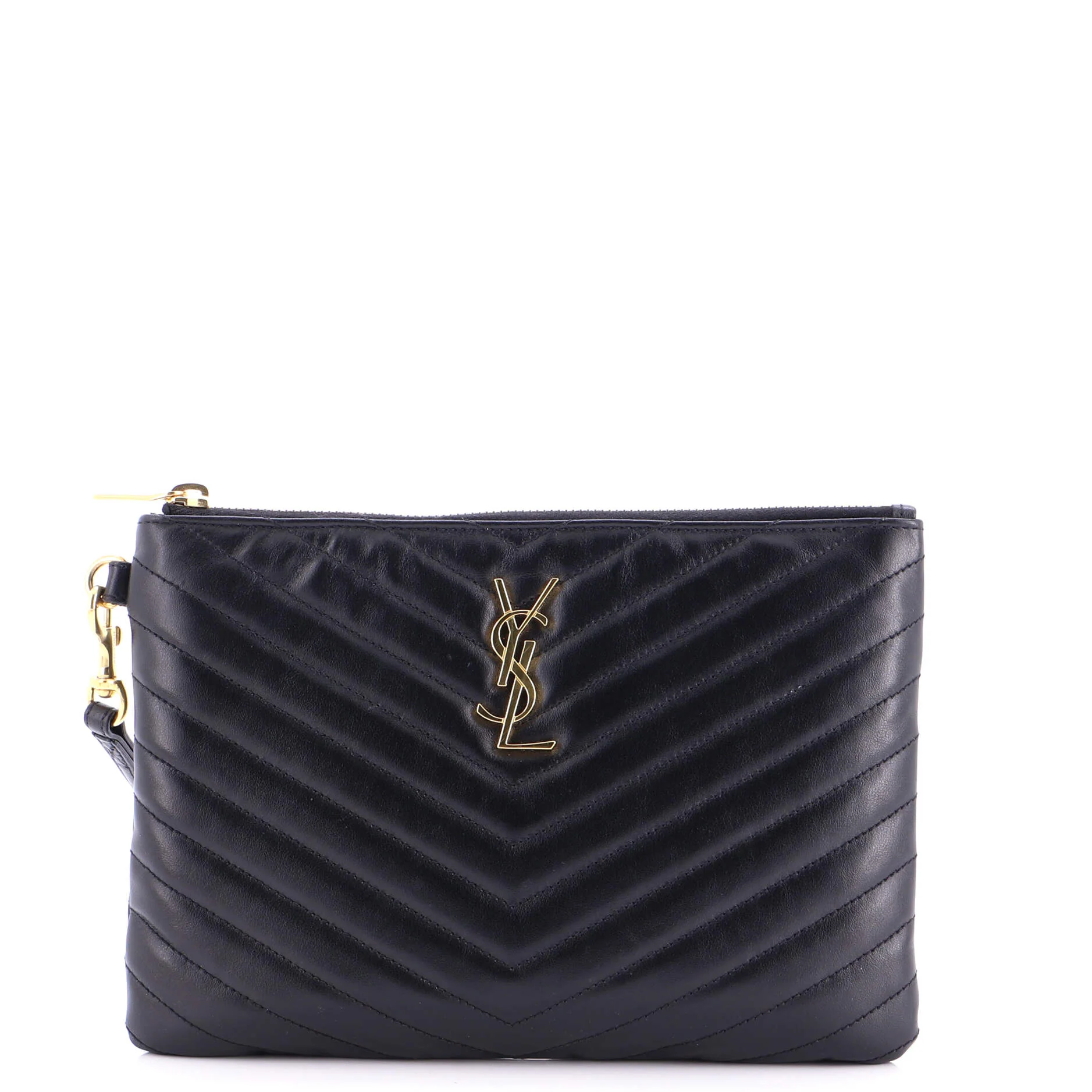 Classic Monogram Wristlet Pouch Matelasse Chevron Leather Small