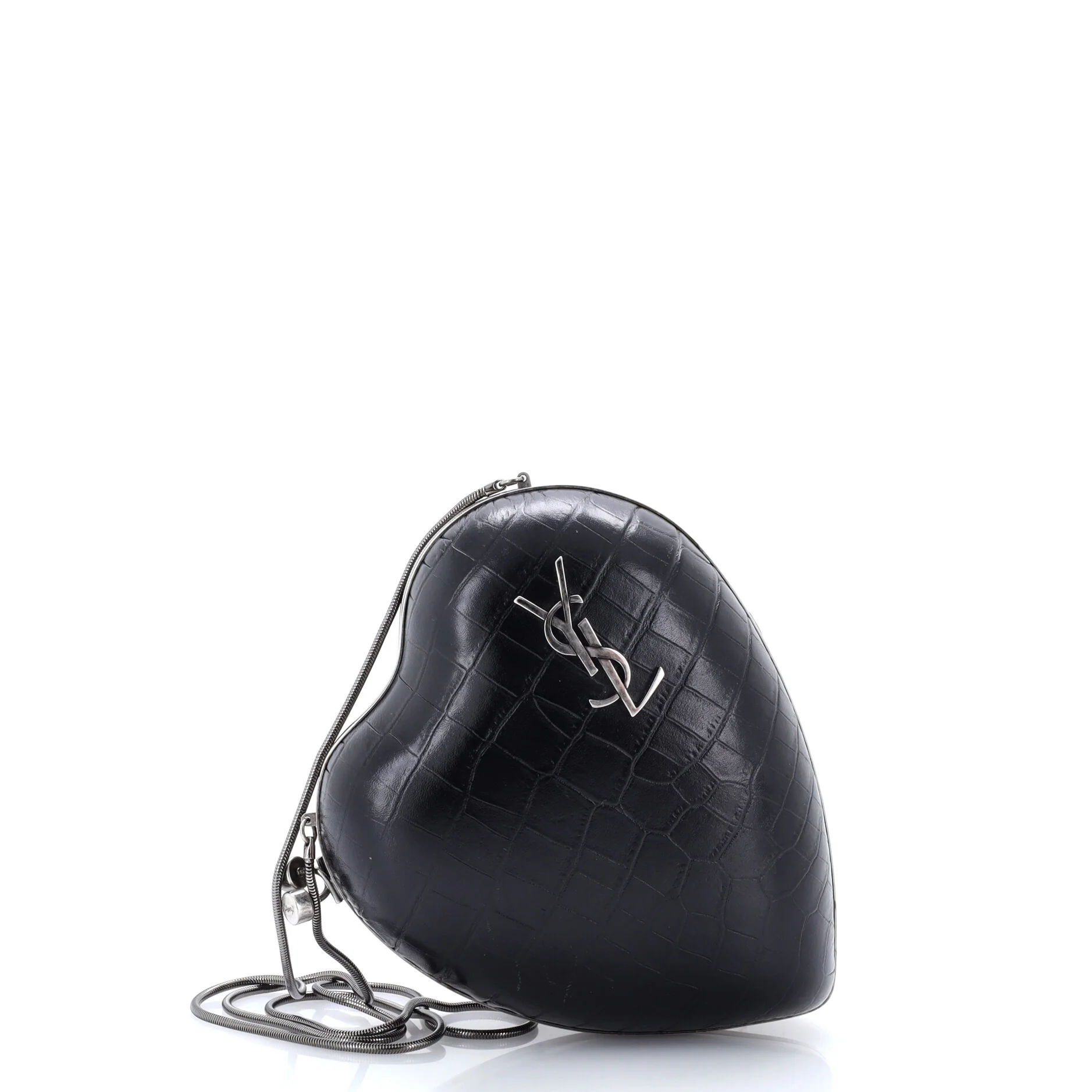 Love Heart Chain Box Clutch Crocodile Embossed Leather