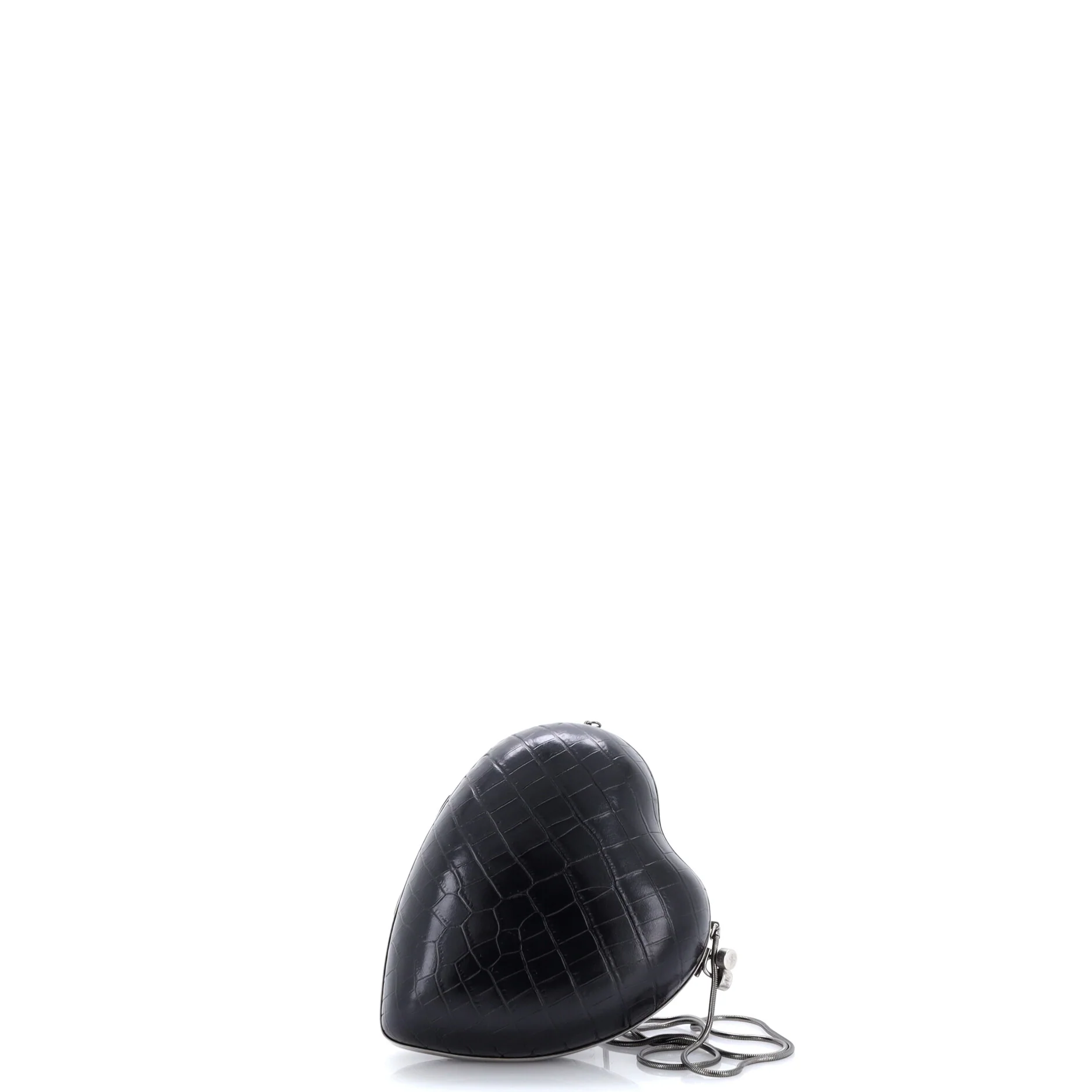 Love Heart Chain Box Clutch Crocodile Embossed Leather - Image 3