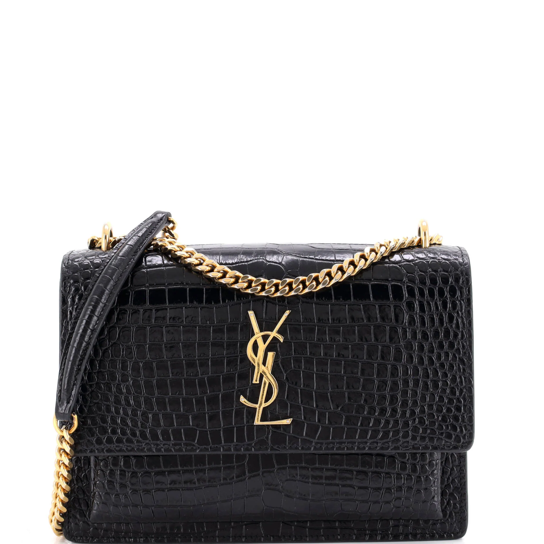 Sunset Crossbody Bag Crocodile Embossed Leather Medium