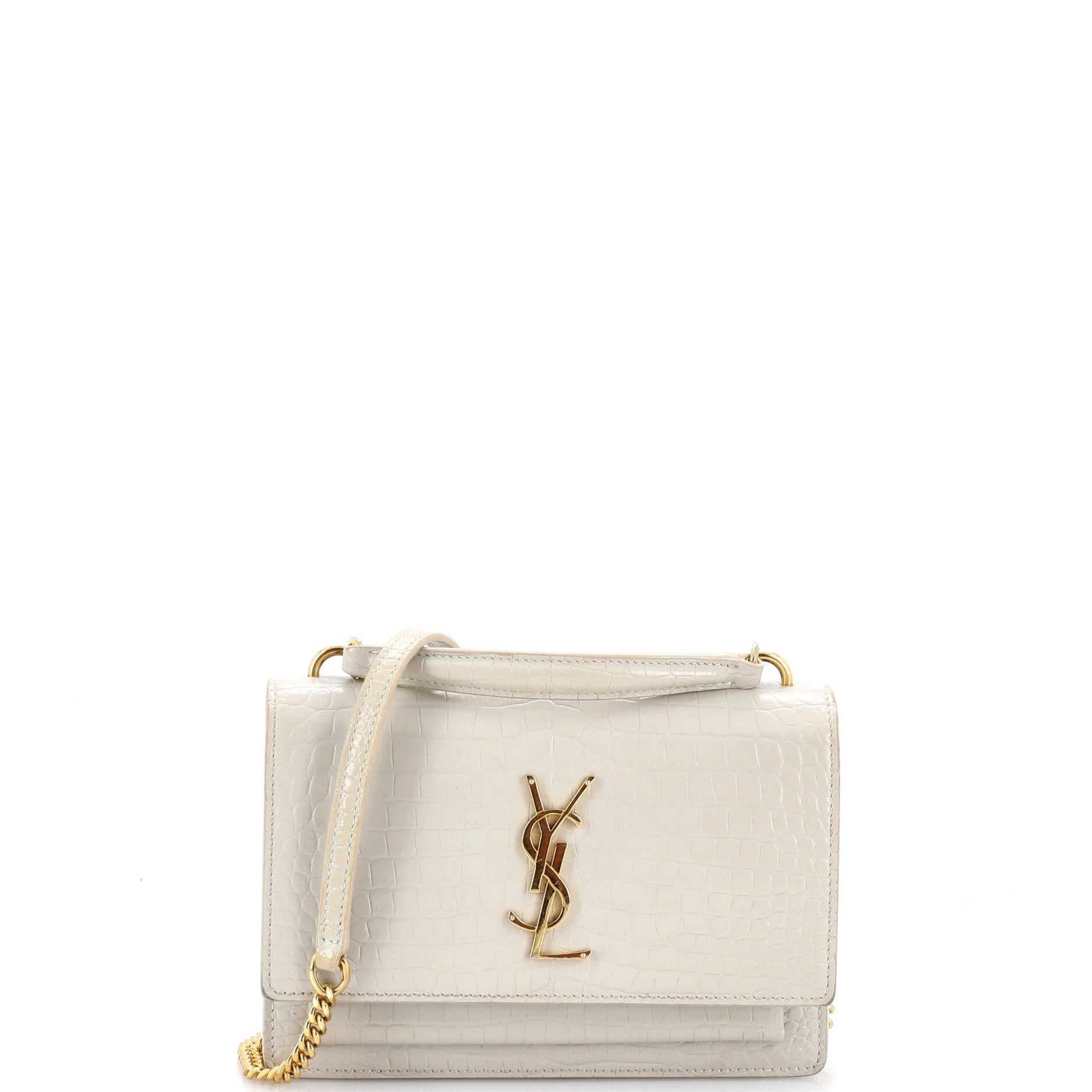 Sunset Top Handle Chain Wallet Crocodile Embossed Leather