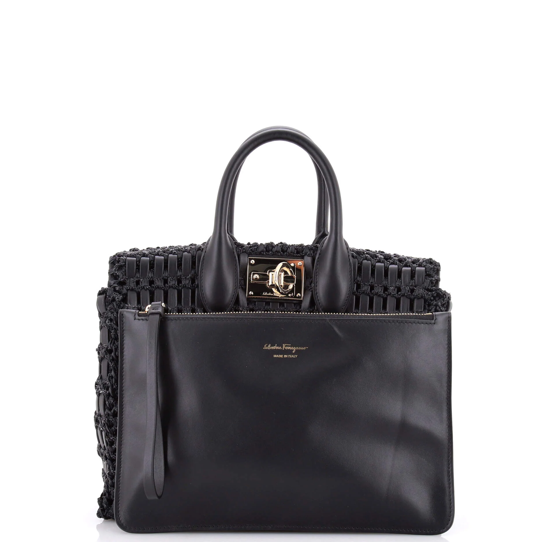 Studio Box Satchel Woven Leather with Raffia Medium - Image 2