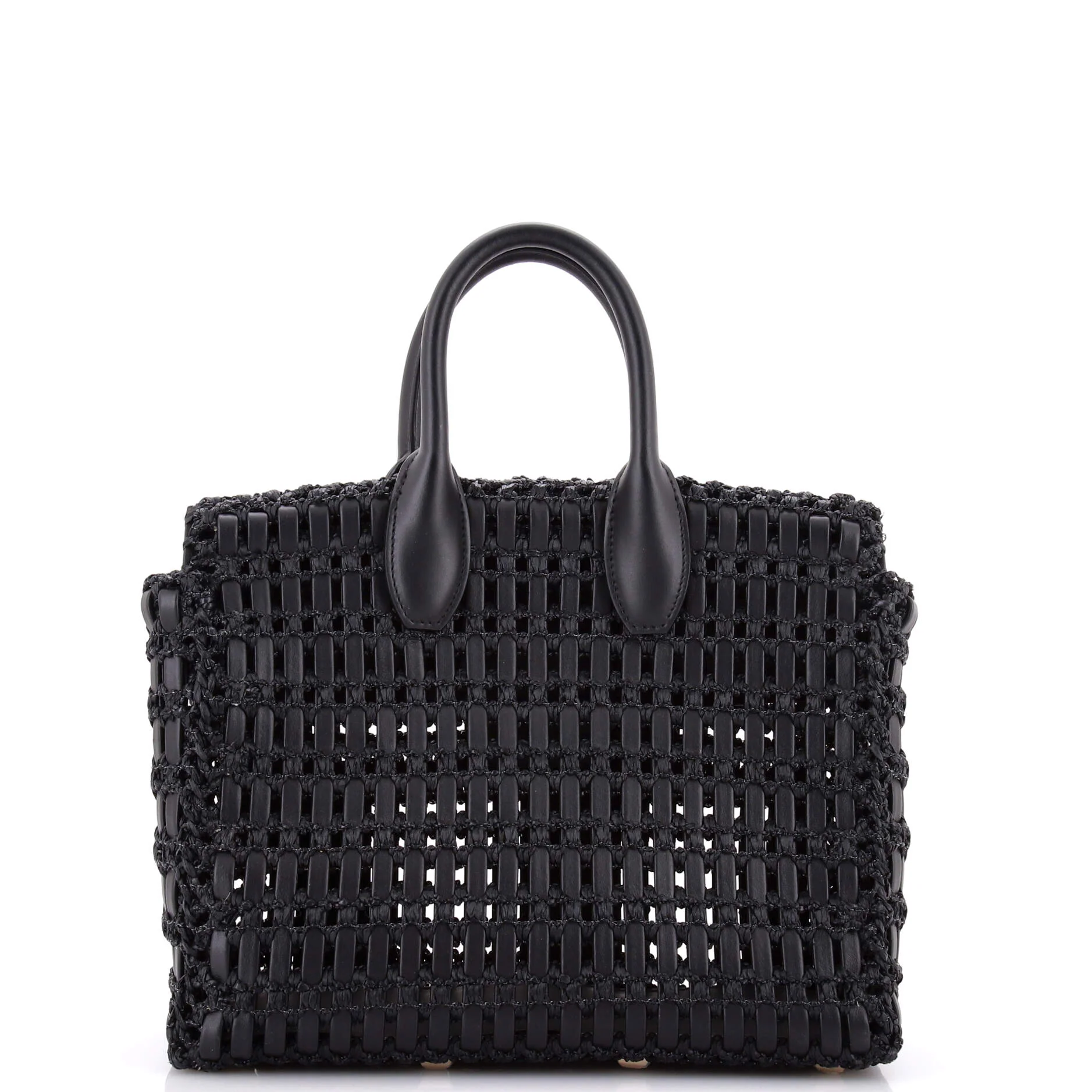 Studio Box Satchel Woven Leather with Raffia Medium - Image 4