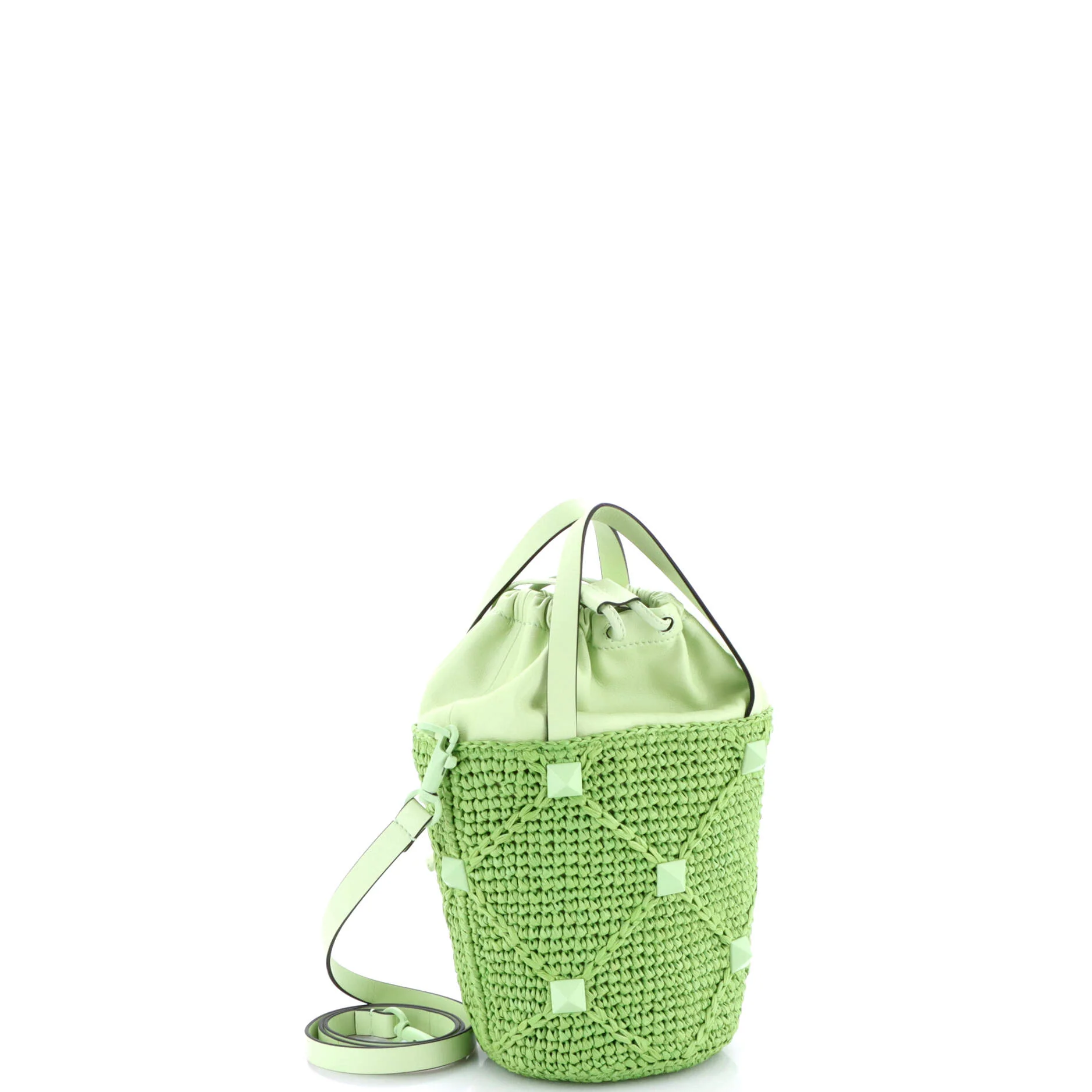 Roman Stud Bucket Bag Raffia and Leather - Image 2