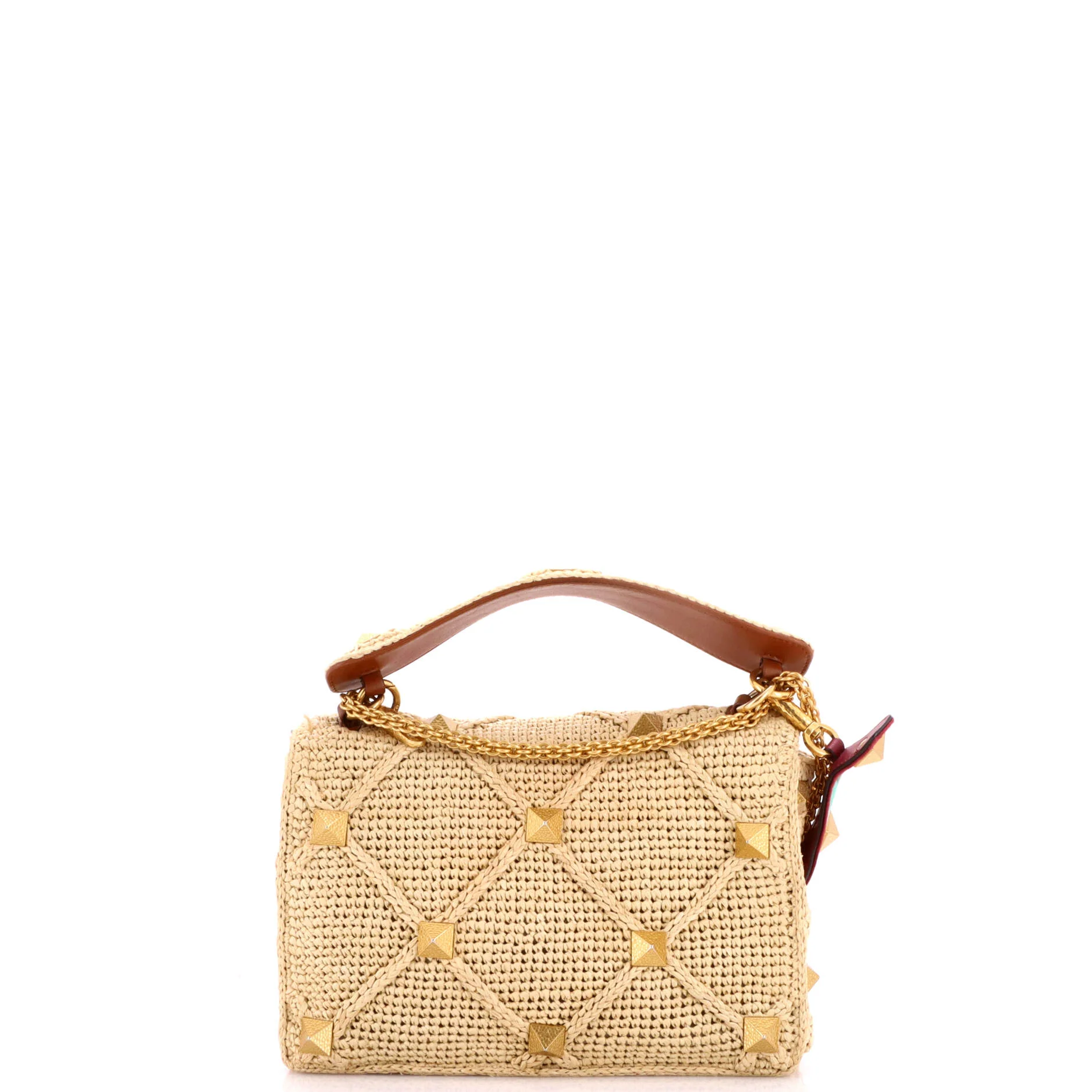 Roman Stud Flap Bag Woven Raffia Medium - Image 3