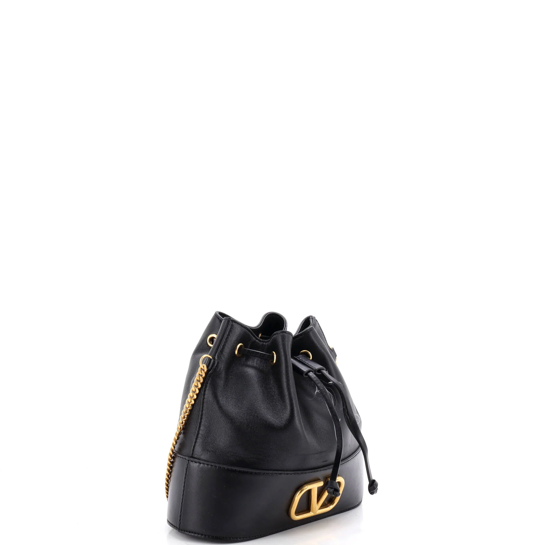 VLogo Drawstring Bucket Pouch Leather - Image 2