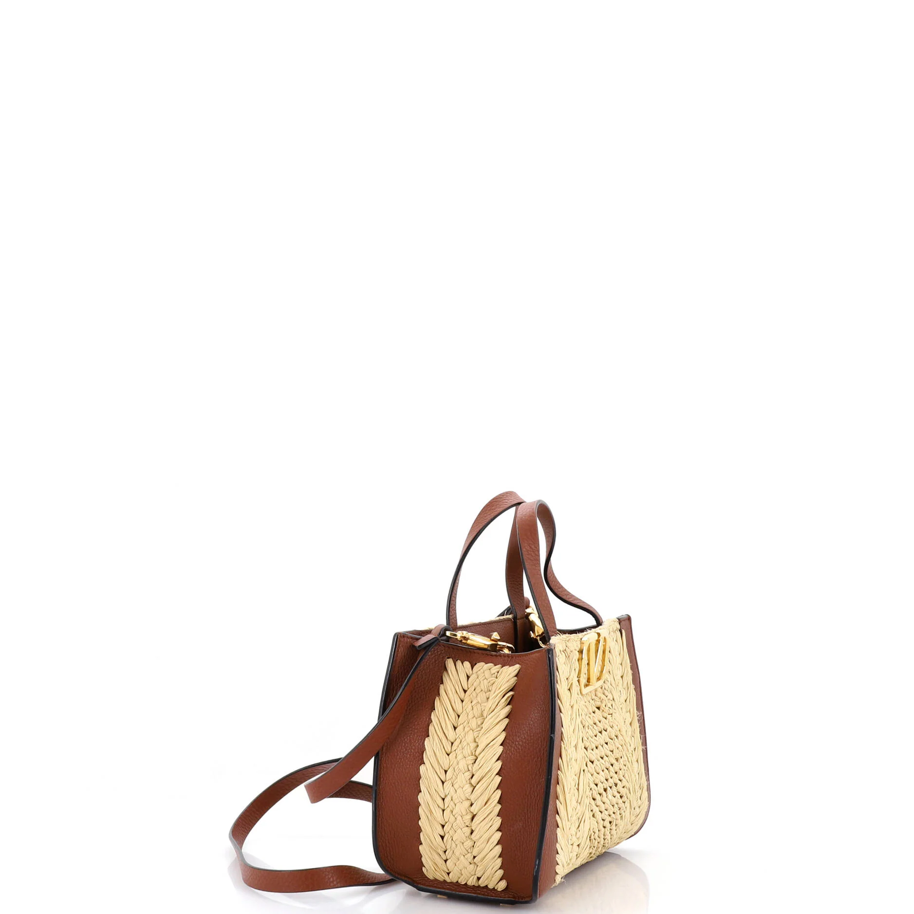 VLogo Shopper Tote Woven Raffia and Leather Small - Image 2