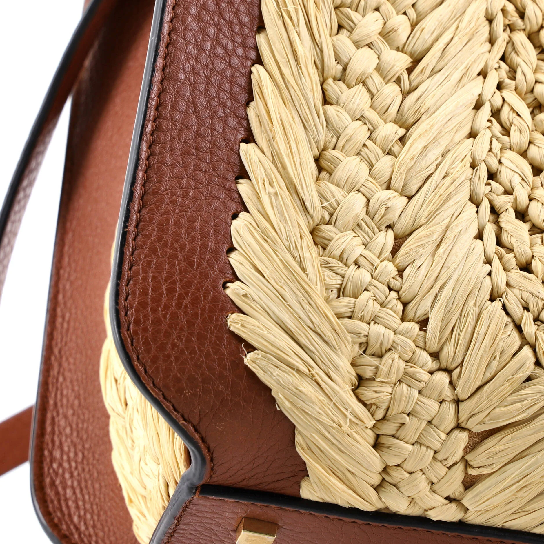 VLogo Shopper Tote Woven Raffia and Leather Small - Image 6