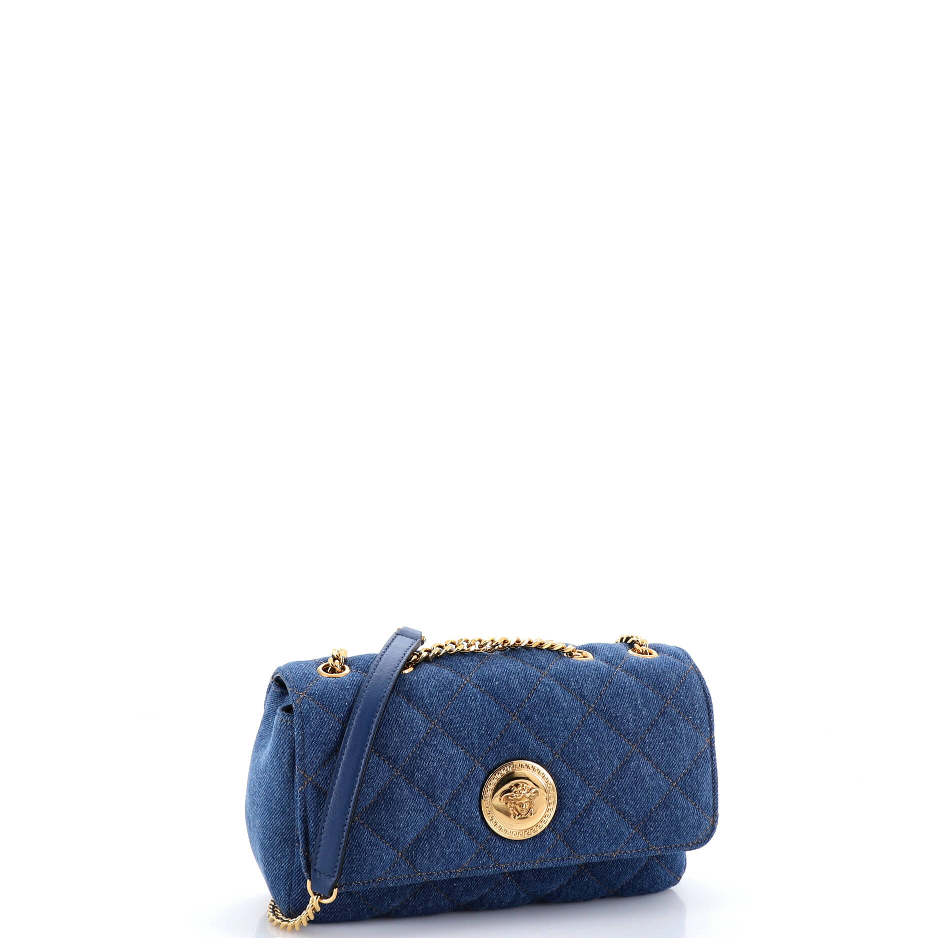Medusa Icon Chain Flap Bag Quilted Denim Mini - Image 2