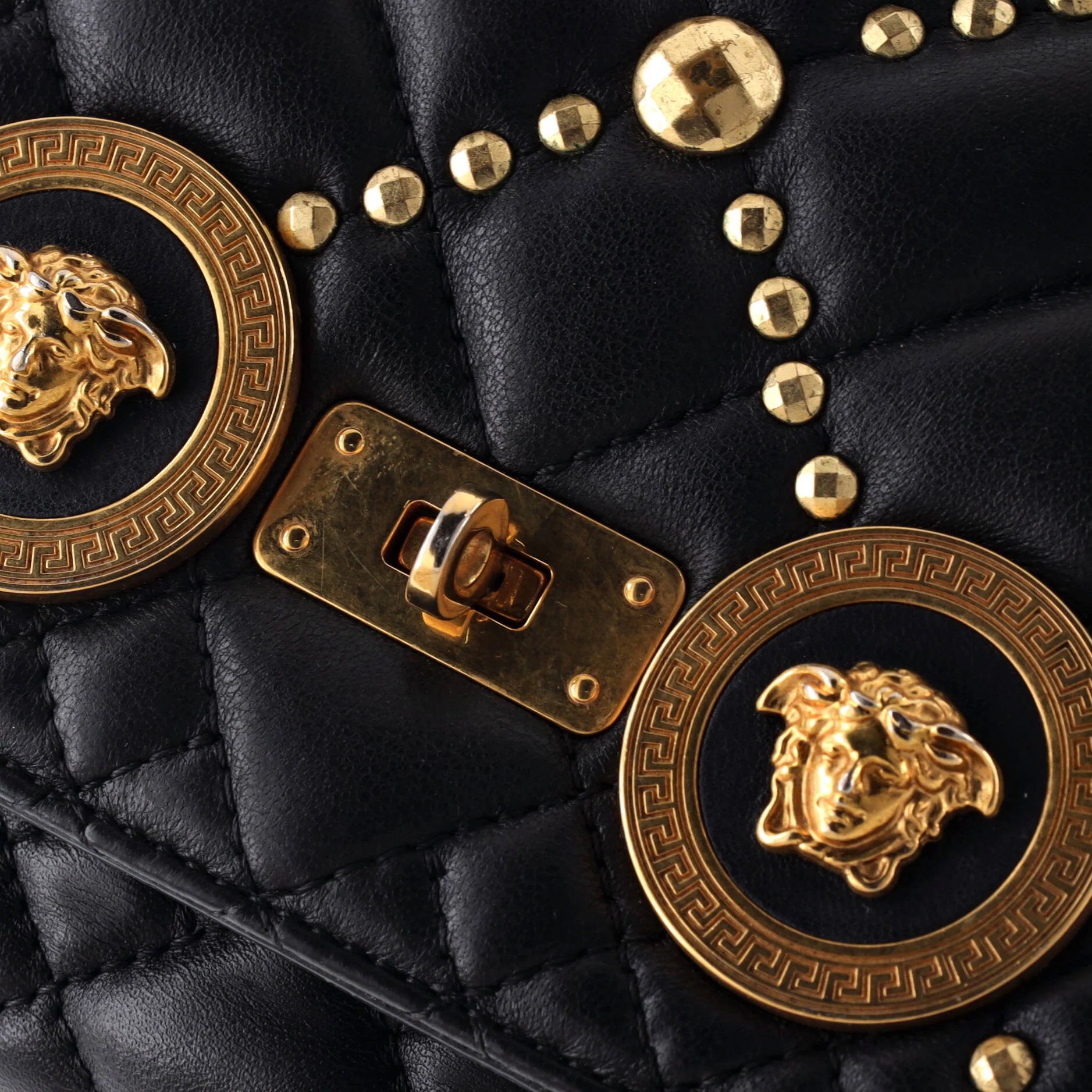 Medusa Padlock Icon Flap Bag Studded Quilted Leather Medium - Image 6
